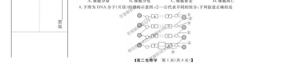 浙江强基联盟2026年3月高二联考 试卷及答案汇总（含语文、物理、数学等）生物试题