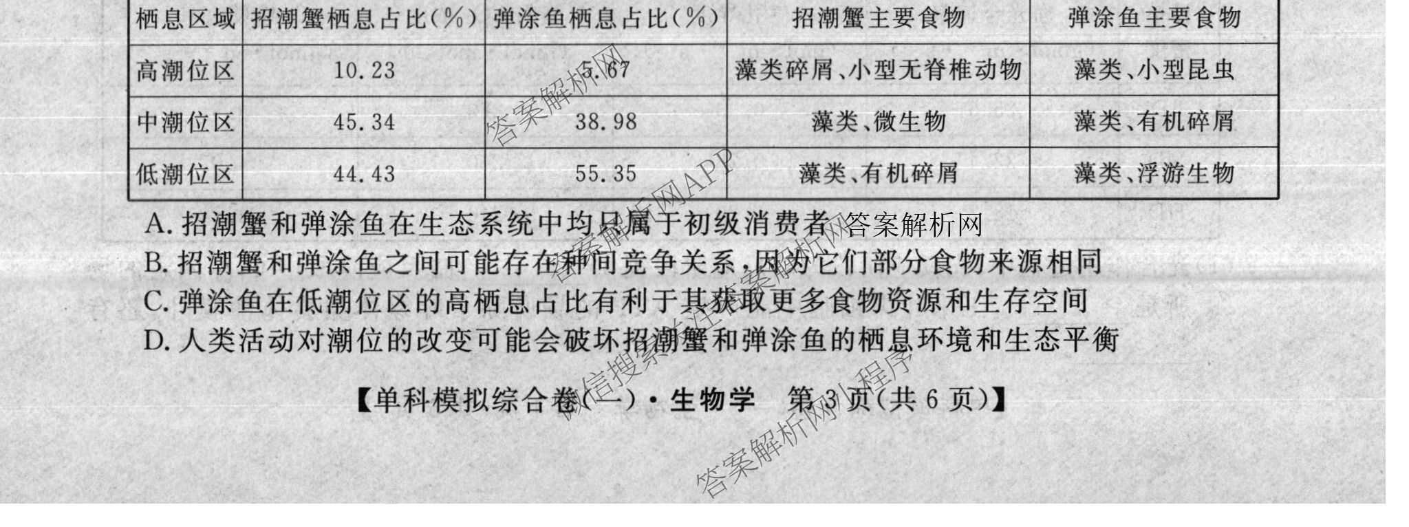 2026新高考单科模拟综合卷(一)1各科答案及试卷: 含数学(A)、政治(HNY)、化学(N)试卷解析生物试题