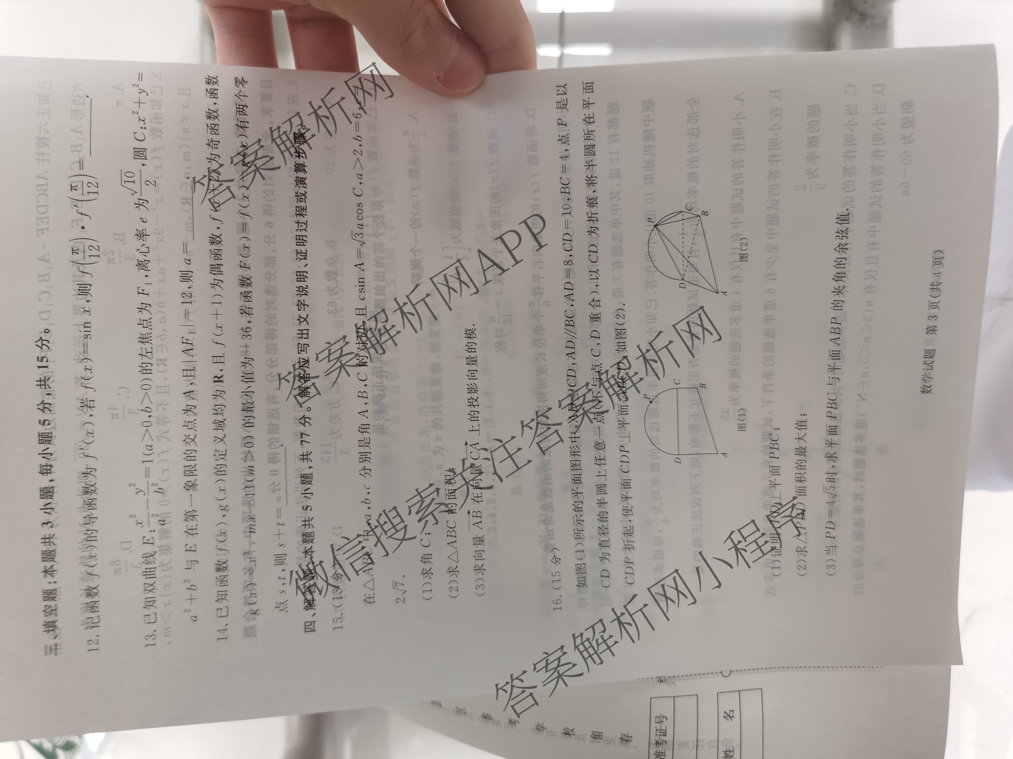 青桐鸣2025届普通高等学校招生全国统一考试青桐鸣大联考(高三)(5.9)各科答案及试卷（含历史、语文、政治等）数学试题