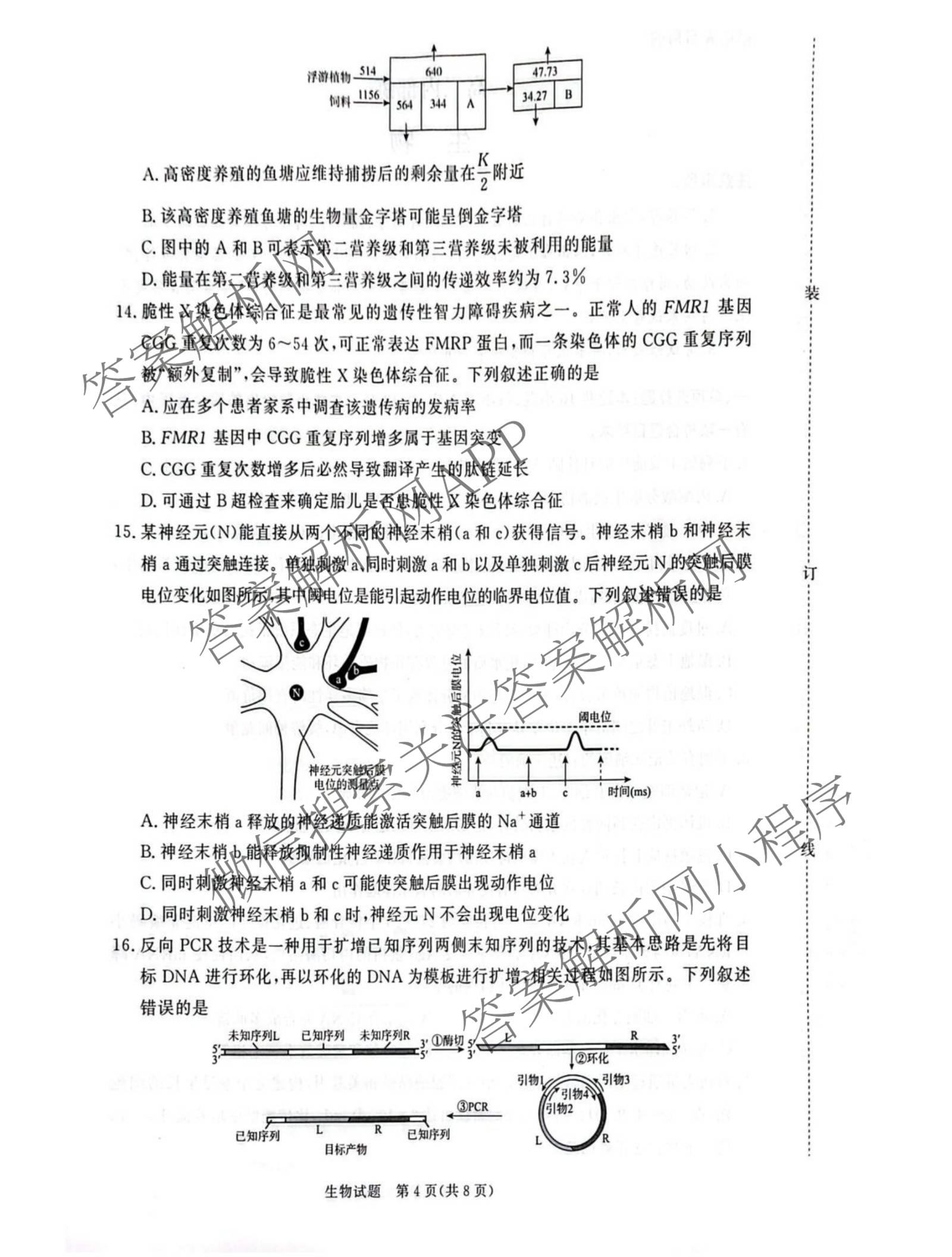 青桐鸣2026届高三内部练(3月)（含生物、政治(★)、物理等13份）生物试题