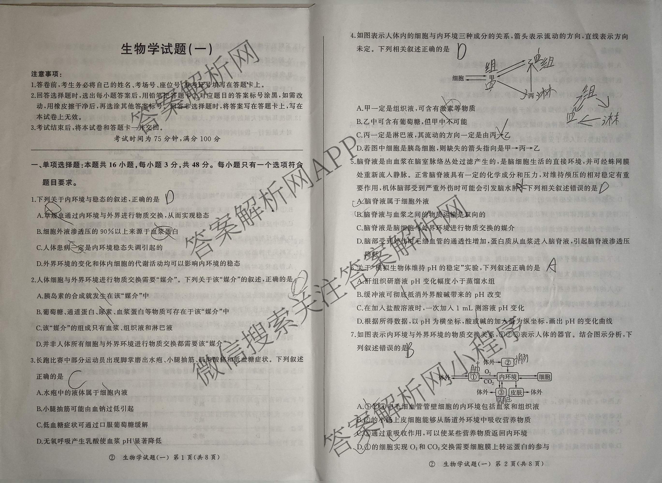 百师联盟2026-2027高二无标题考试(一)(页脚②)(已更新语文 数学 历史等9份)生物试题