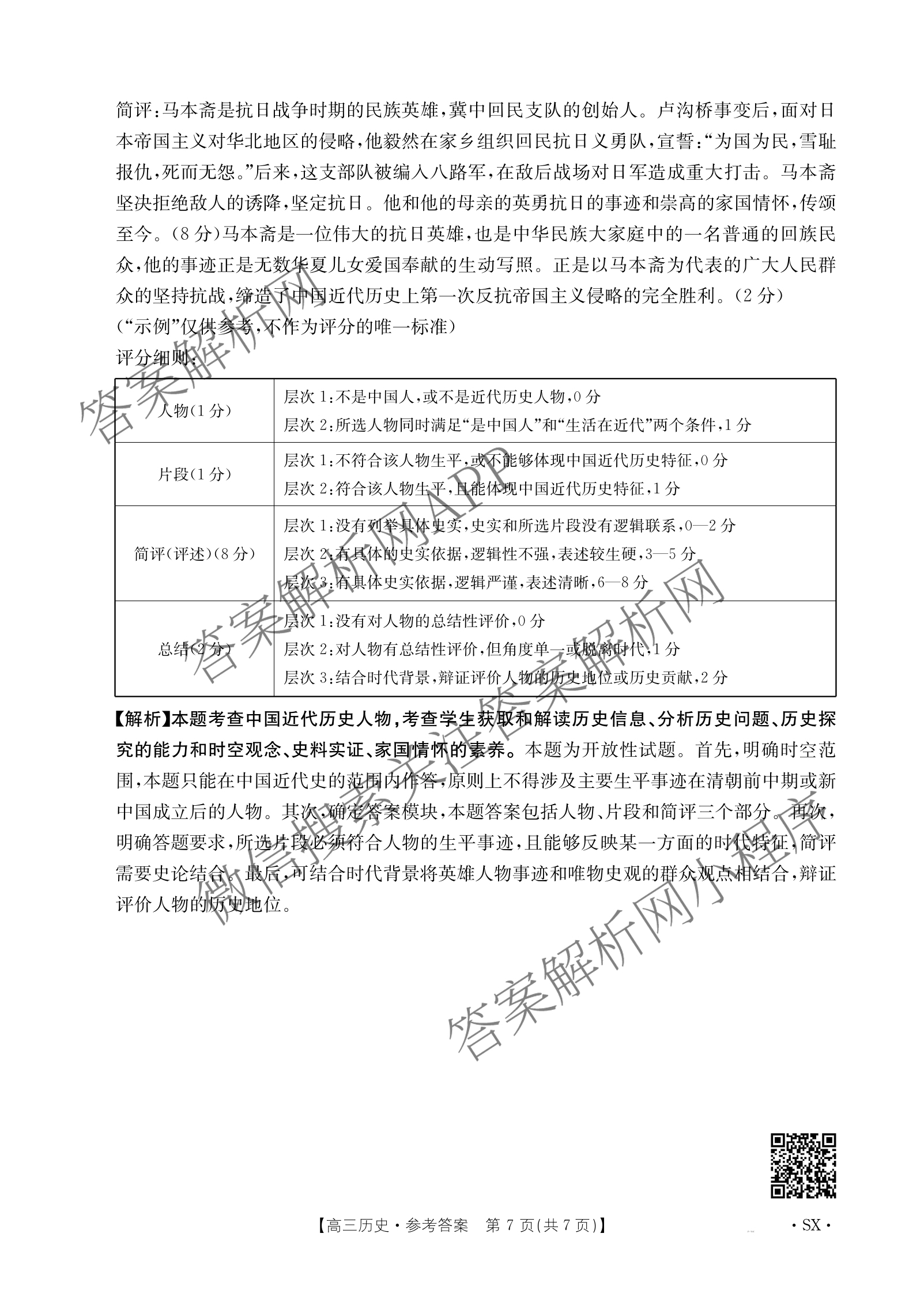 [百万联考]陕西省2025届高三5月联考[SX](5.22)各科答案及试卷（含语文 政治 数学等9份）历史答案