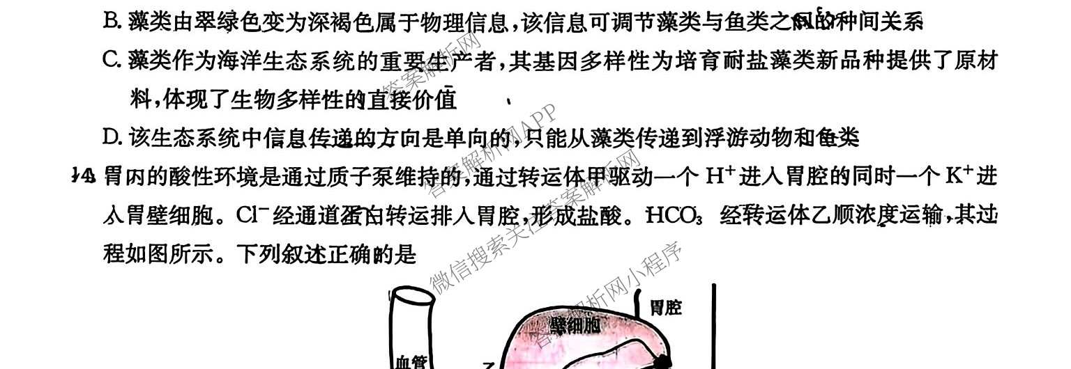 炎德英才名校联合体湖南省长郡中学2027届高三入学检测一(27Y)各科答案及试卷（含数学、英语、历史等10份）生物试题