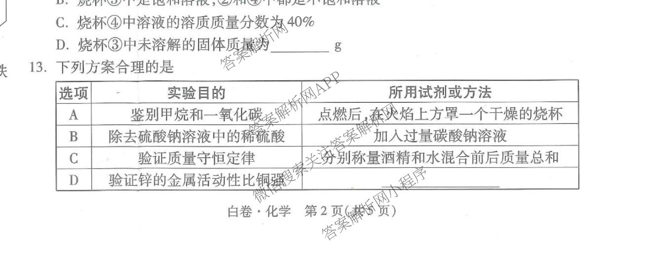 万唯江西省2025年初中学业水考试黑白卷（含物理(白卷) 历史(黑卷) 物理(黑卷)等）化学试题
