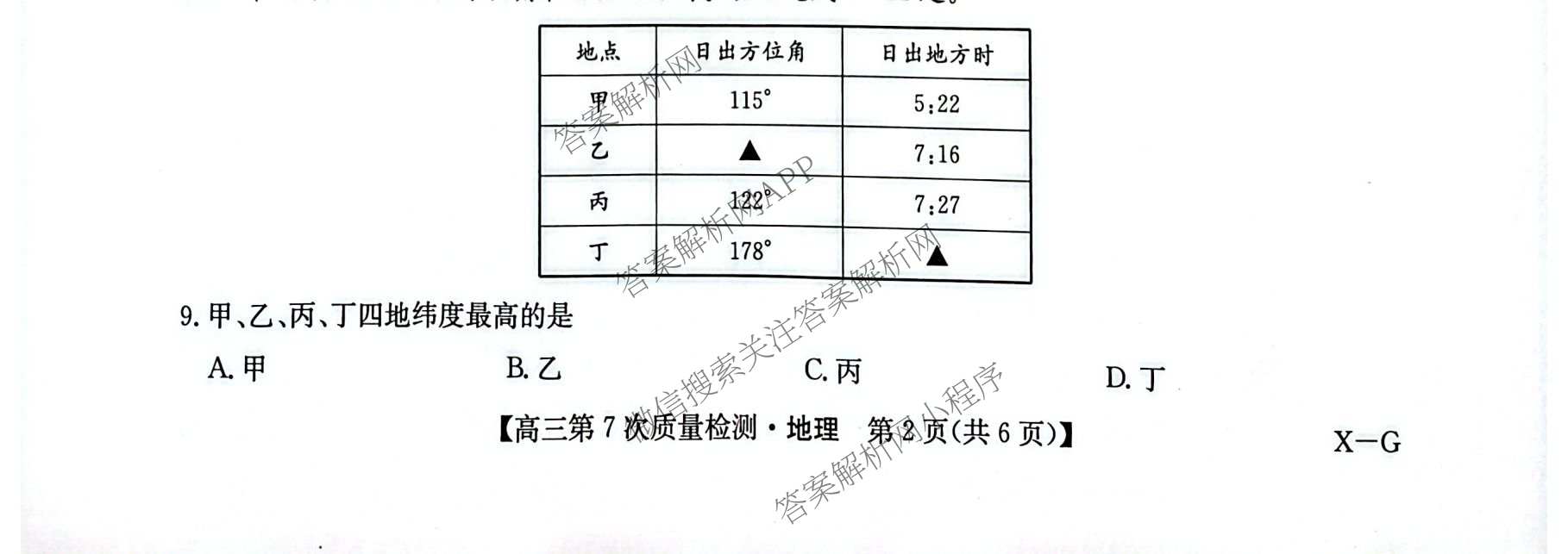 九师联盟2026届高三第7次质量检测巩固卷(G)(03.05)各科答案及试卷（含历史(X-G)、物理(H-G)、物理(L-G)等）地理试题
