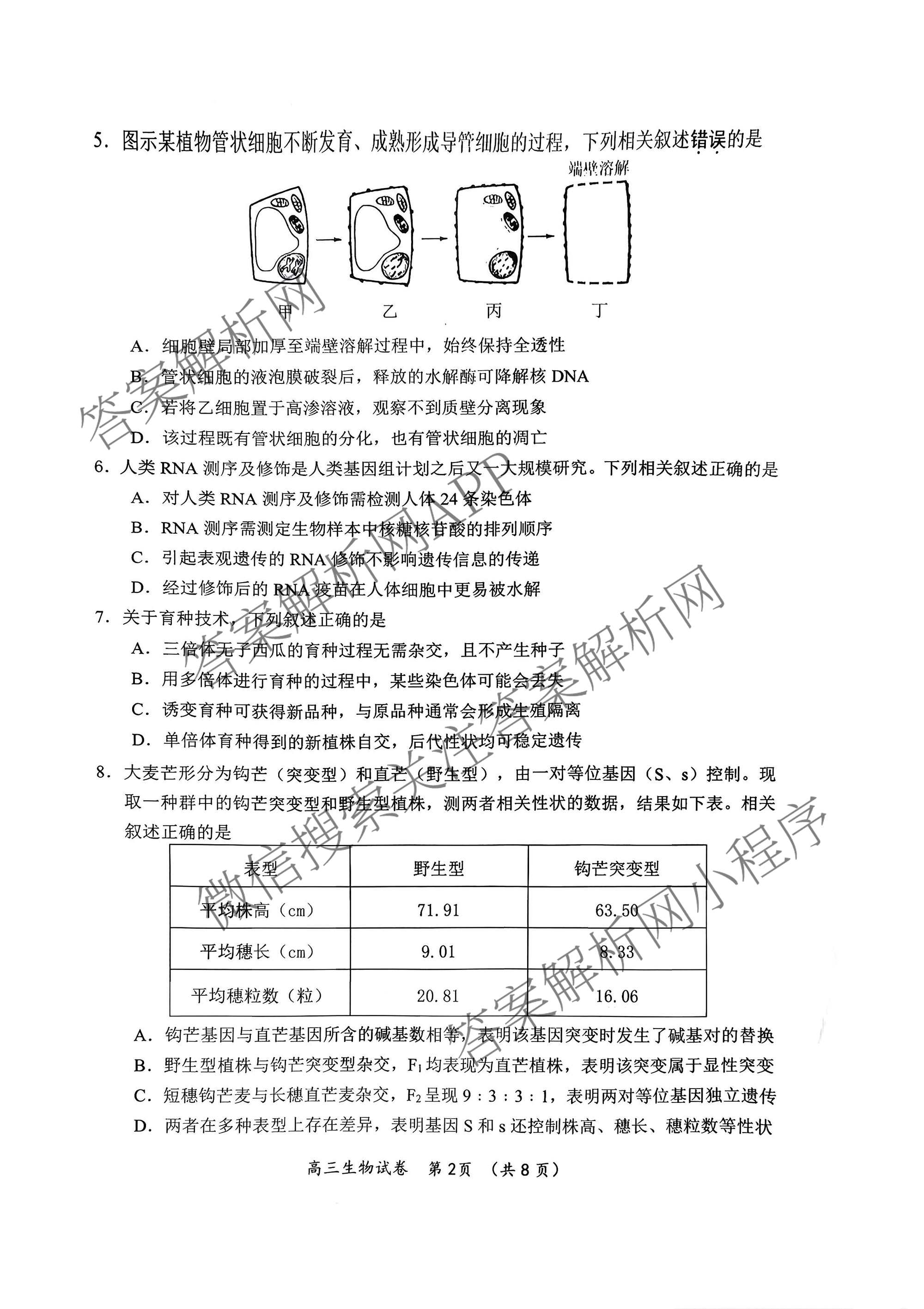江苏省常州市2025-2026学年第一学期高三期中质量调研(2025年11月)各科答案及试卷: 含数学 英语 政治试卷解析生物试题