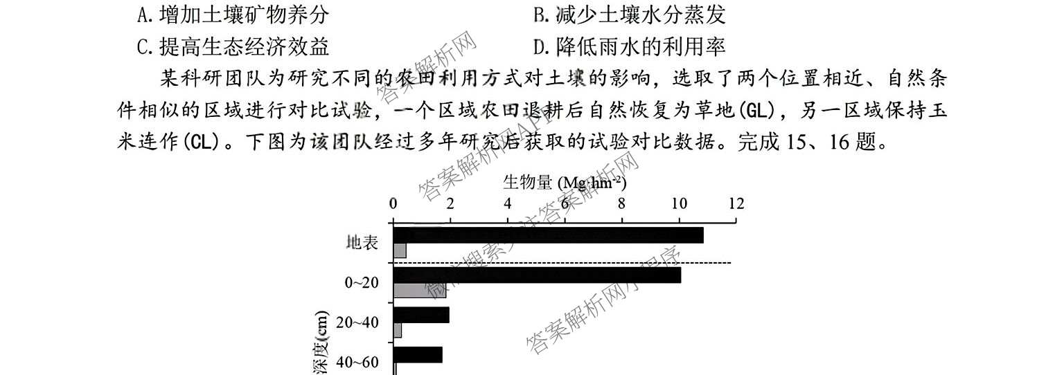 湖州市2025学年第一学期期末调研测试卷高一各科答案及试卷（9科全）地理试题