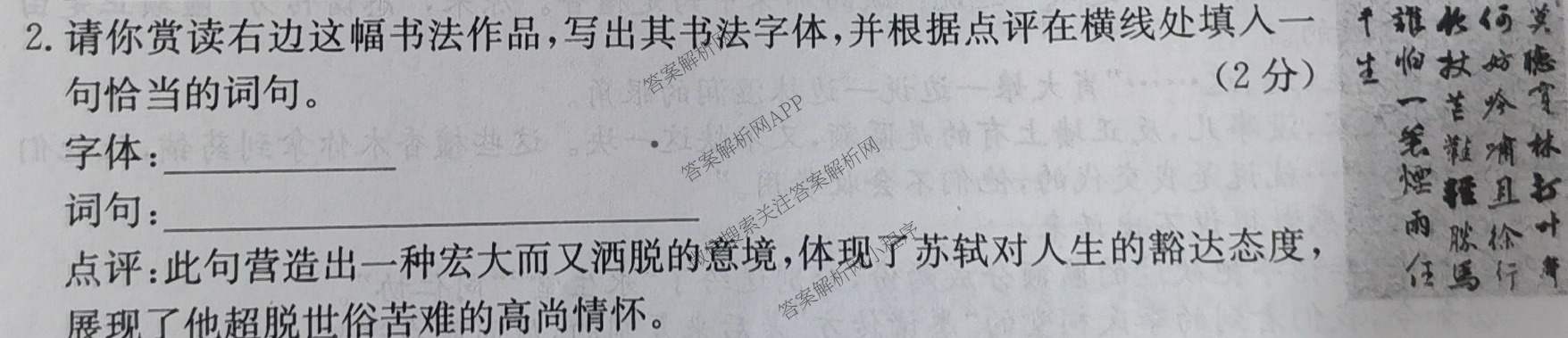 山西省2025届九年级期末综合评估[4L]各科答案及试卷: 含语文(R) 数学(HSD) 化学(R)试卷解析语文试题