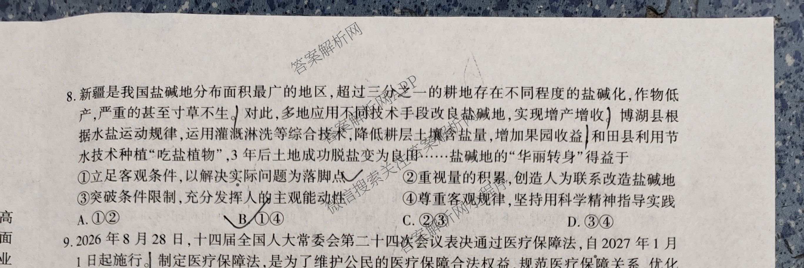 陕西省商洛市2027届高三学情调研试题(卷)各科答案及试卷（9科全）政治试题