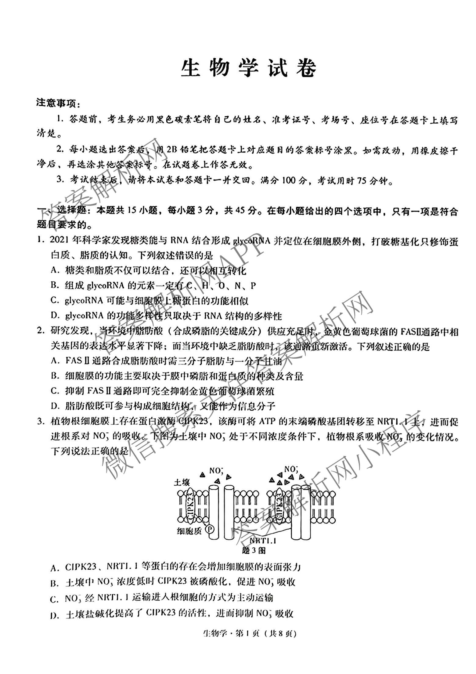 重庆巴蜀中学2027届高三9月阶段检测(白黑黑白白黑黑黑黑白黑)试卷及答案汇总（含数学 化学 地理等）生物试题