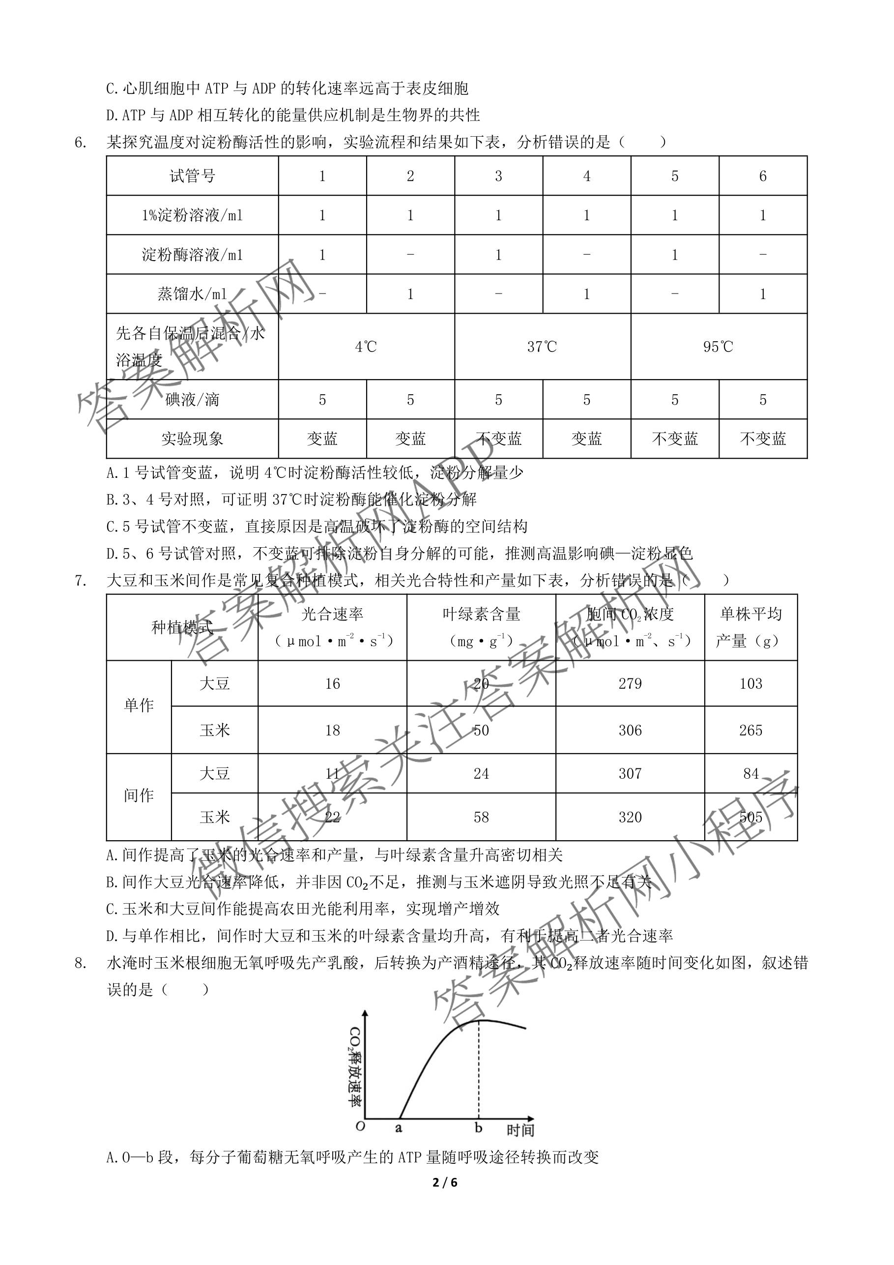 安徽省示范高中2025-2026学年度第二学期期中考试高一: 含化学、物理、英语试卷解析生物试题