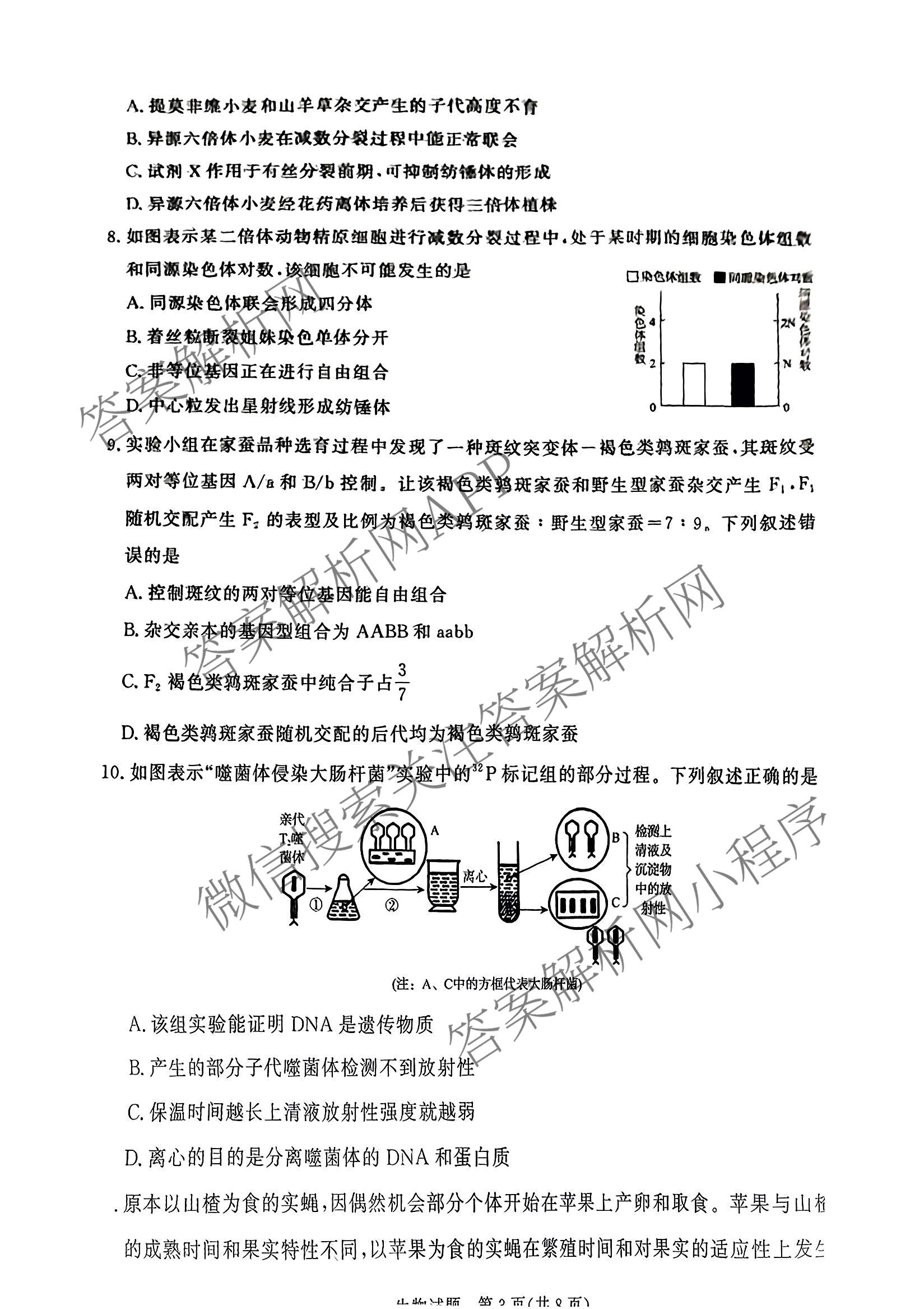 2027届普通高等学校招生全国统一考试青桐鸣大联考(高一)(6.17-6.18)各科答案及试卷(已更新生物、物理(A)、政治等11份)生物试题