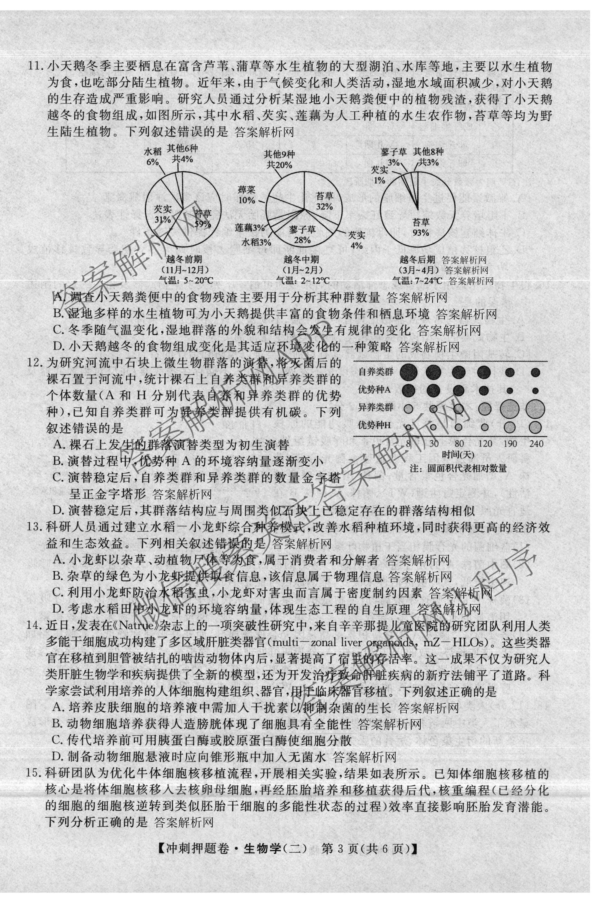 2026普通高等学校招生全国统一考试冲刺押题卷(二)2各科答案及试卷（含历史、生物(AC)、化学等16份）生物试题