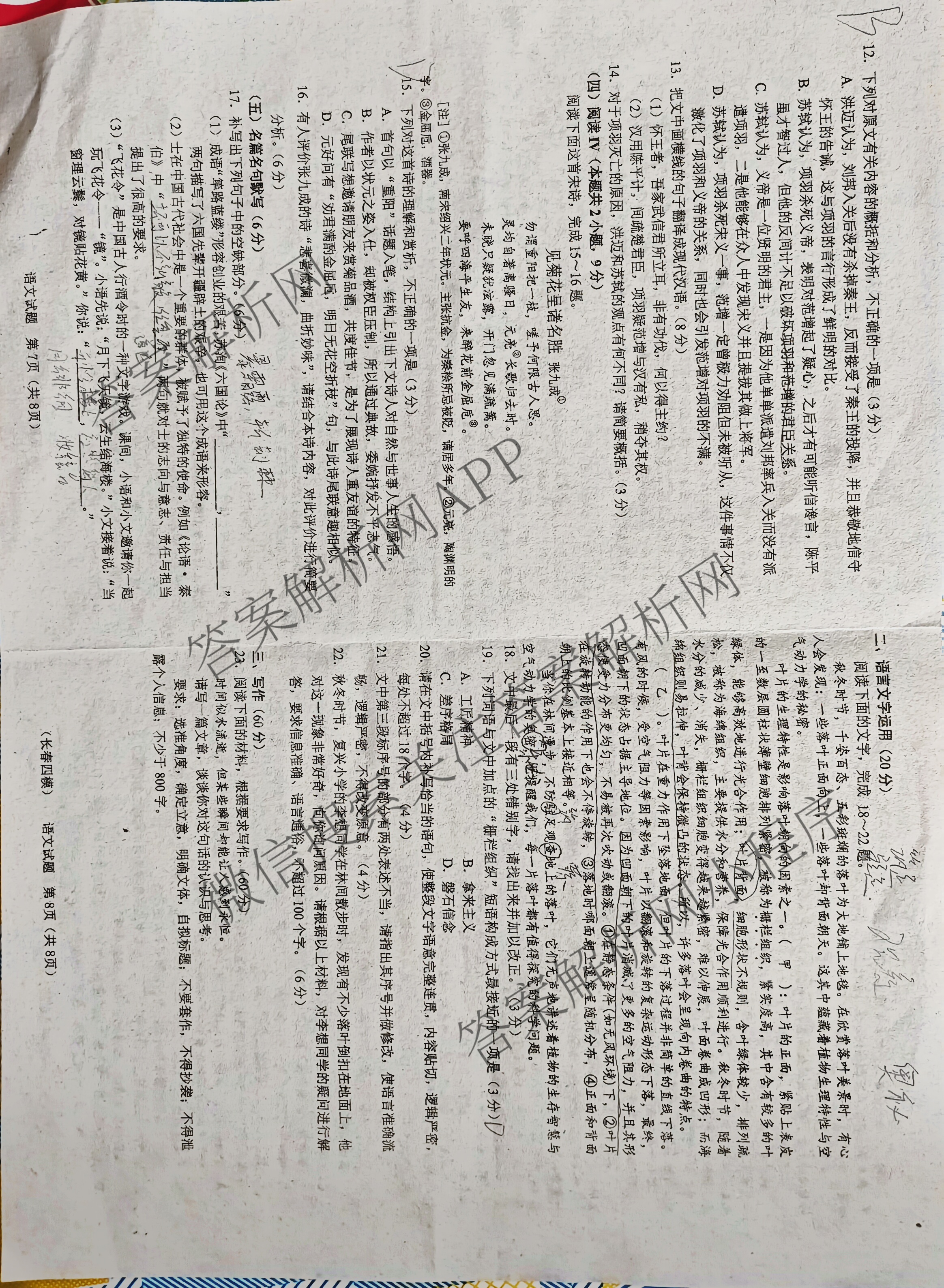 长春市2025届高三质量监测(四)（含政治 数学 物理等）语文试题