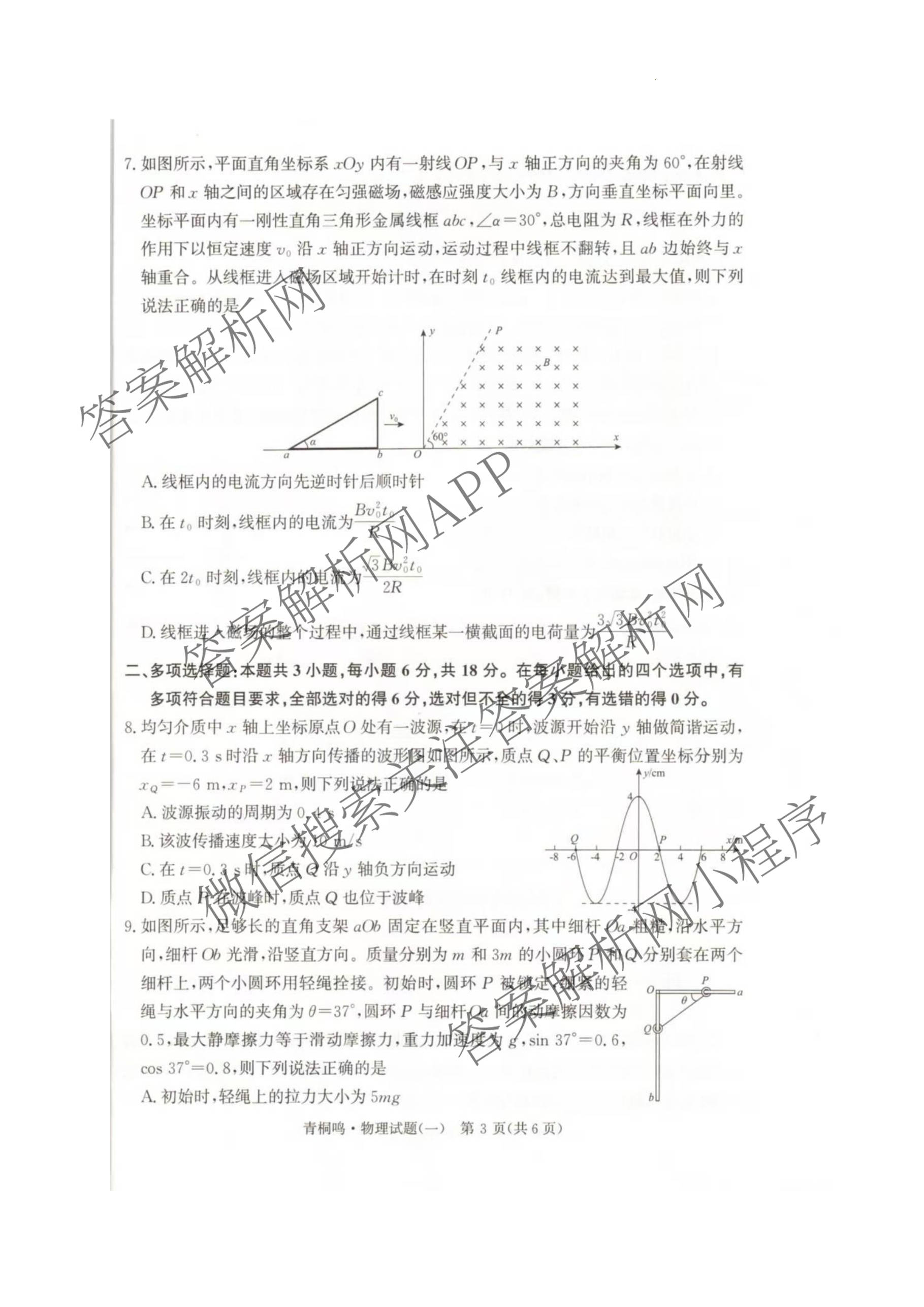 青桐鸣2025届普通高等学校招生全国统一考试高考冲刺联考卷(一)1各科答案及试卷（含地理、数学、生物等）物理试题