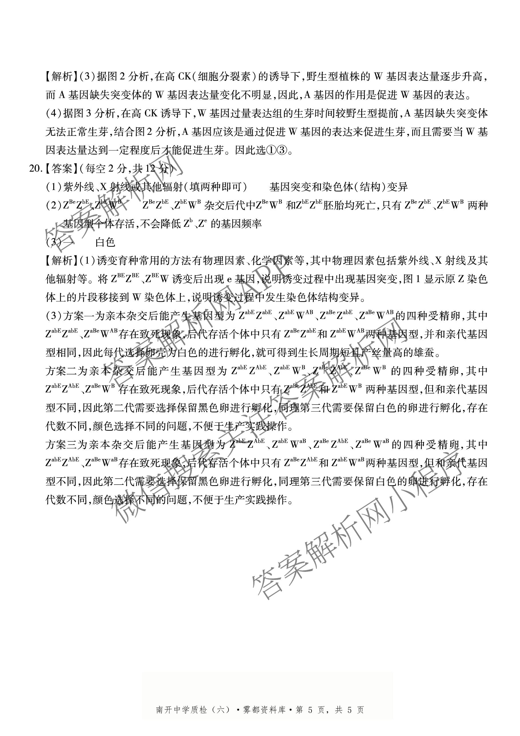 重庆市高2026届高三年级质量检测(2026.3)各科答案及试卷（含地理 物理 生物等9份）生物答案