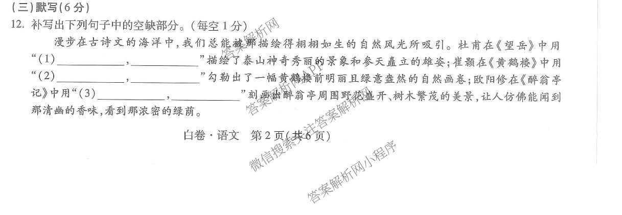 万唯江西省2025年初中学业水考试黑白卷（含物理(白卷) 历史(黑卷) 物理(黑卷)等）语文试题