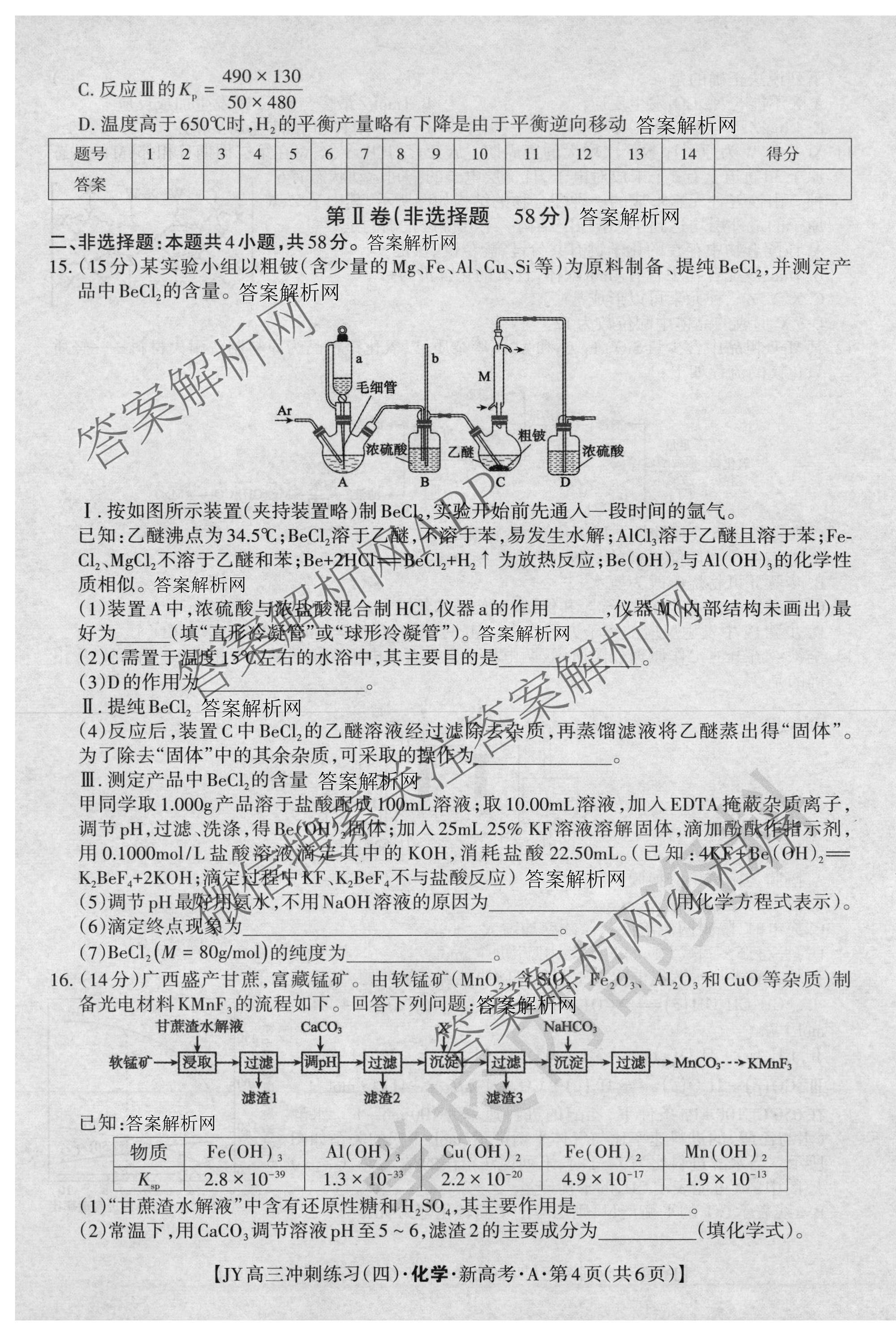 2026年普通高等学校招生统一考试JY高三冲刺练(四)试卷及答案汇总（9科全）化学试题