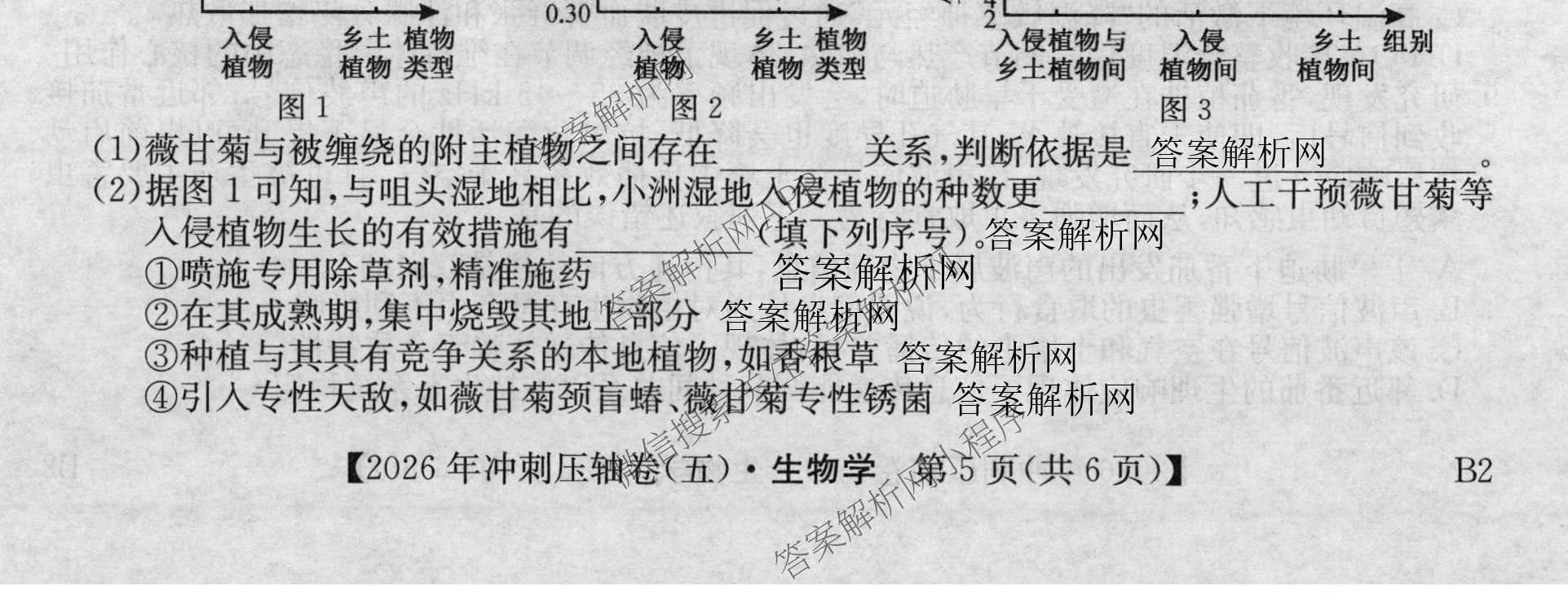 2026年全国高考冲刺压轴卷(五)5各科答案及试卷: 含政治(广西)、生物(河北)、历史(湖南)试卷解析生物试题