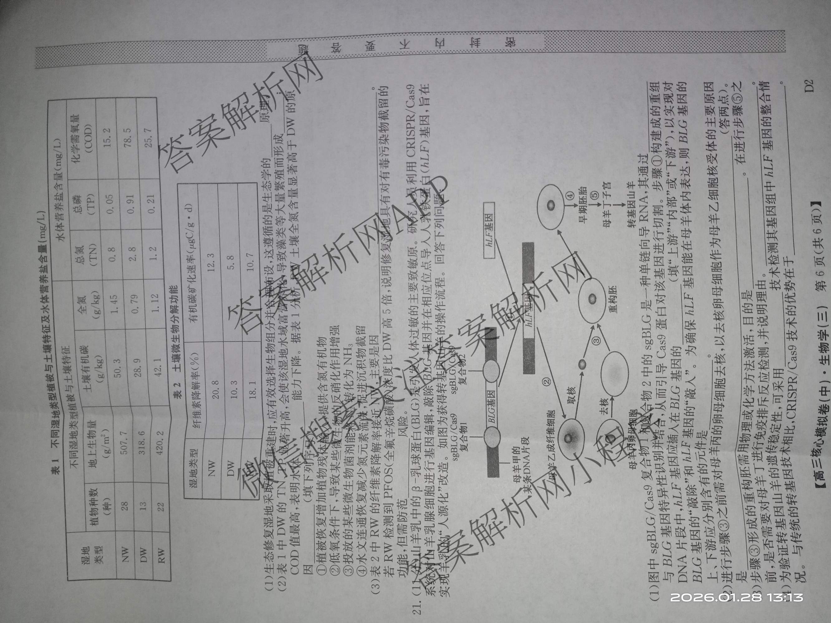 九师联盟2025~2026学年高三核心模拟卷(中)(三)3（含化学(D3)、历史(A1)、历史(A2)等）生物试题
