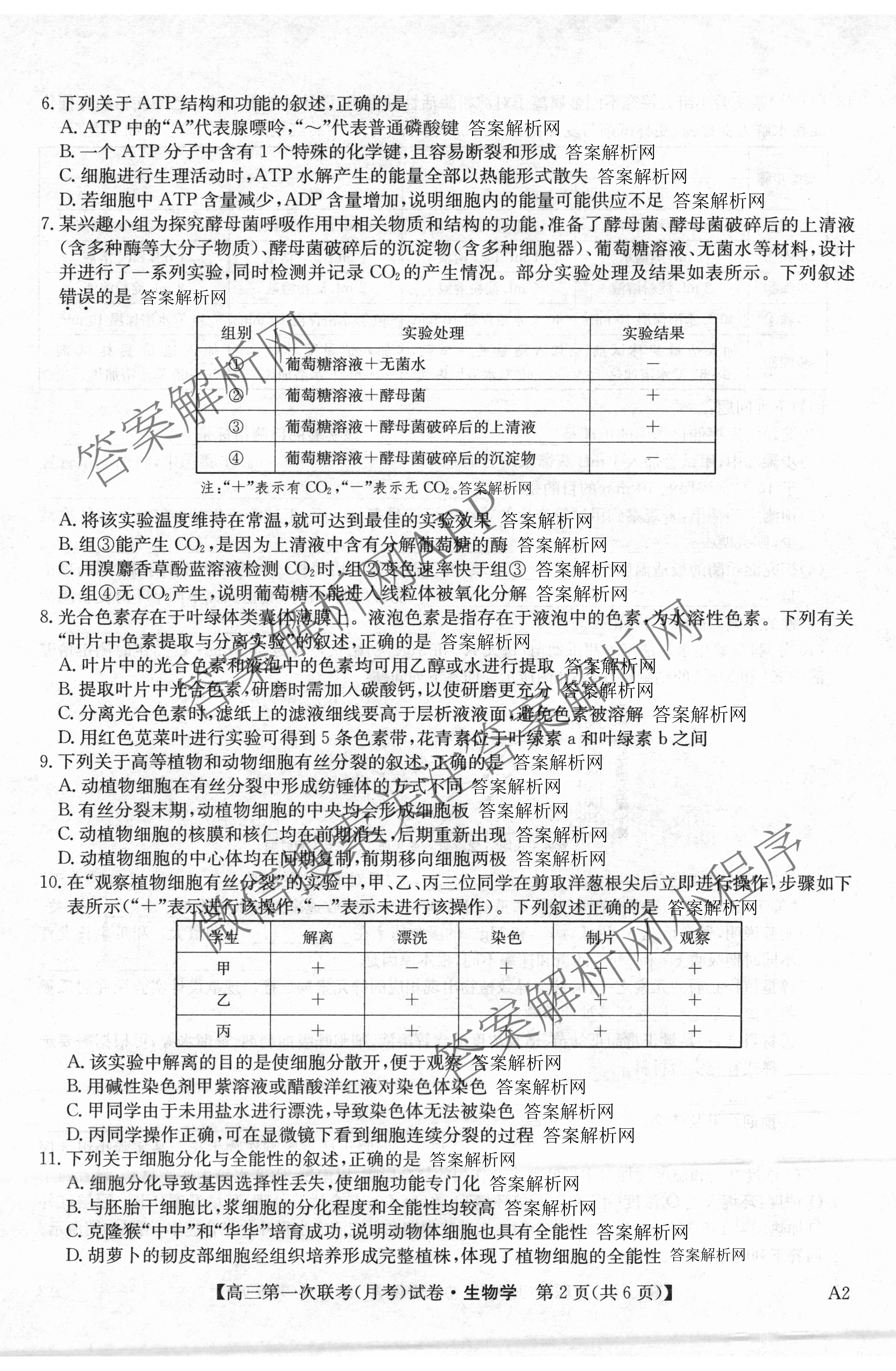 全国名校大联考2025~2026学年高三第一次联考(月考)试卷及答案汇总（含历史(河南)、化学(A2)、物理(A1)等）生物试题