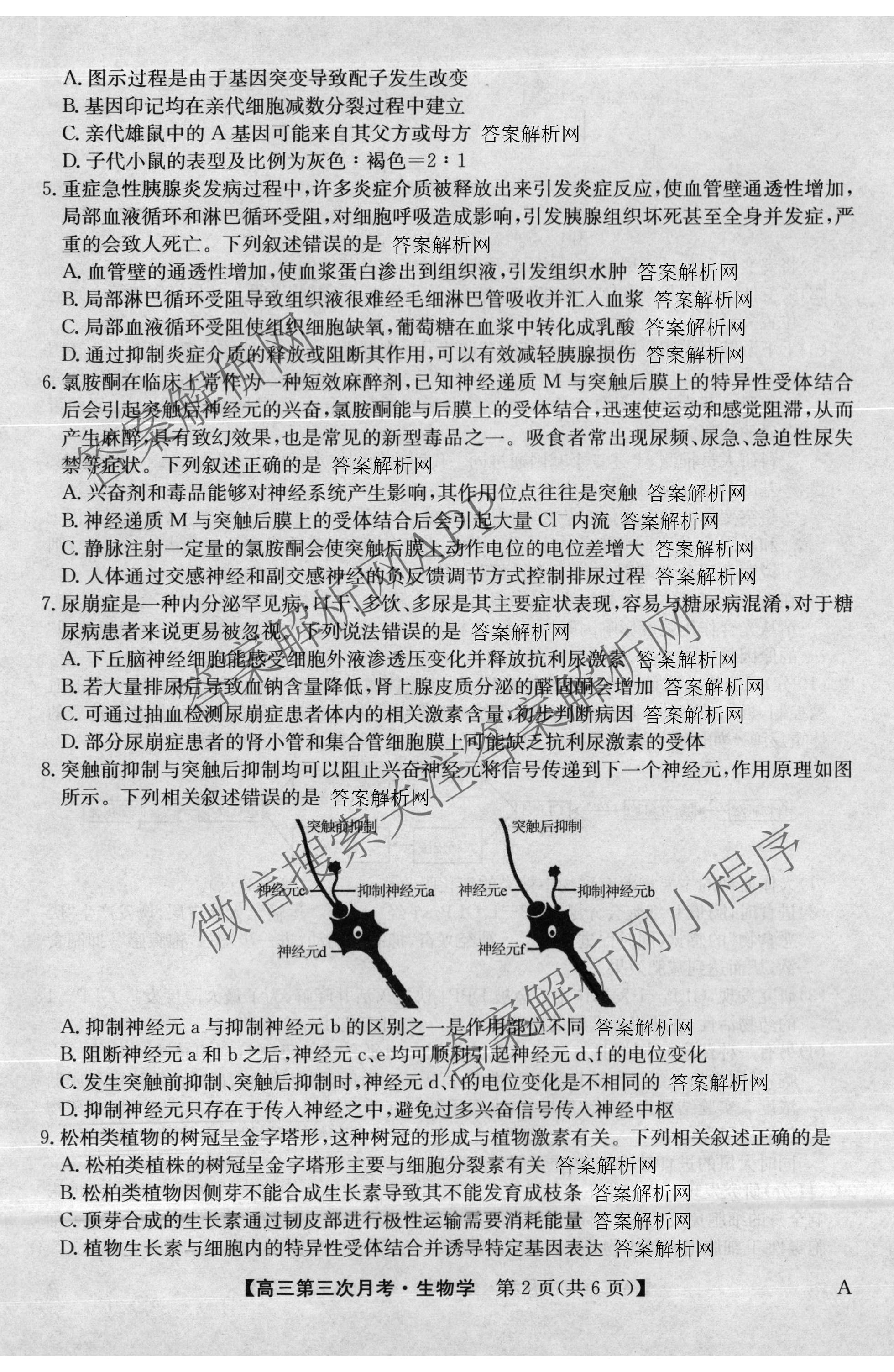 全国名校2026届高三月考滚动卷(三)3试卷及答案汇总（9科全）生物试题