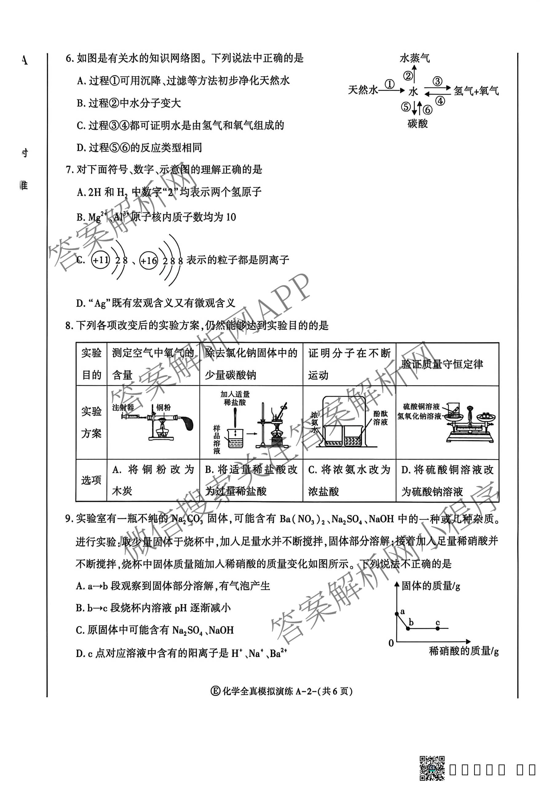 2026年陕西省初中学业水全真模拟演练[试卷类型A](E)各科答案及试卷（含数学 物理 道德与法治等）化学试题