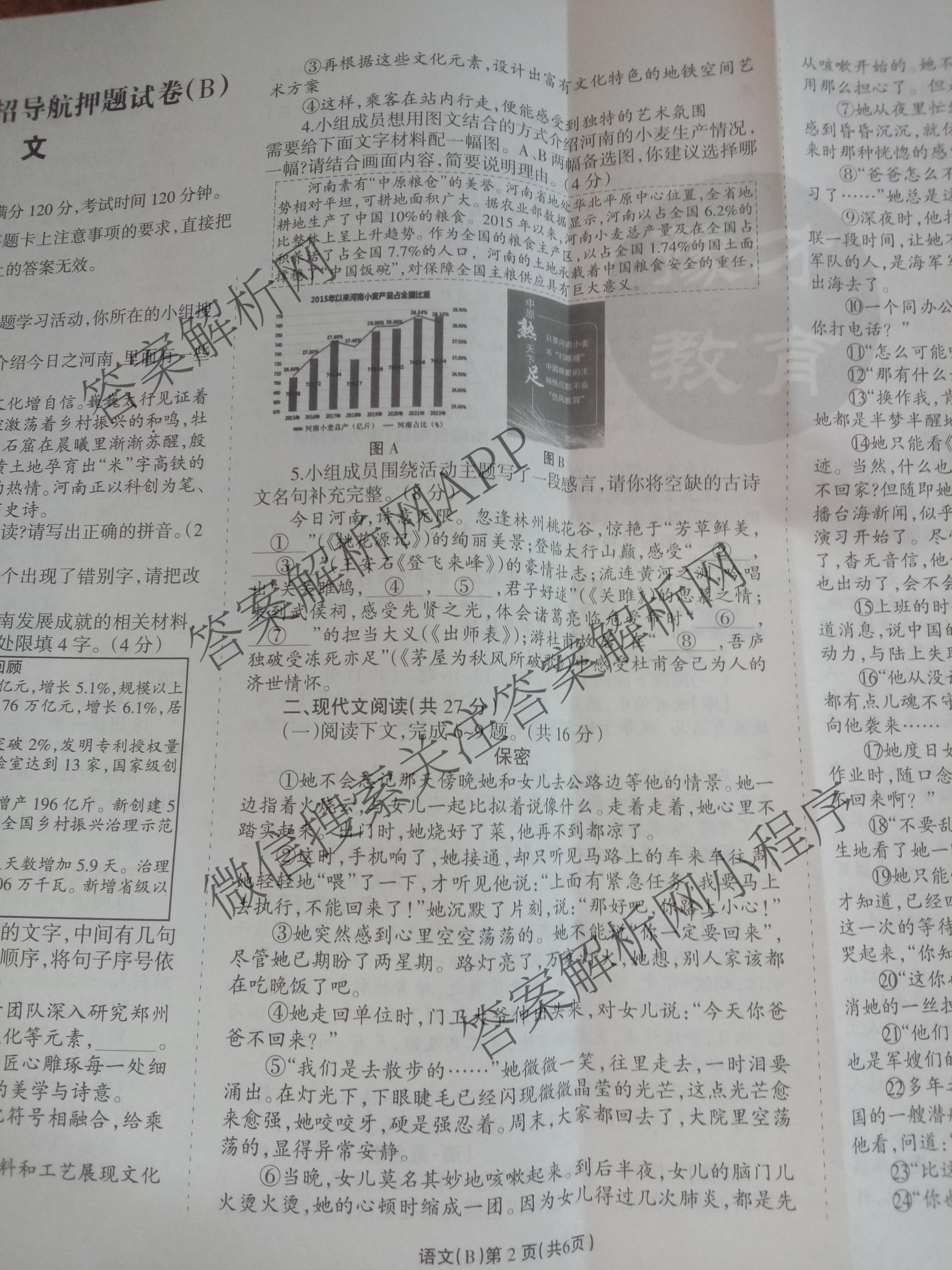 豫才教育2025年河南省中招导航押题试卷(B)（含英语、语文、道德与法治等7份）语文试题