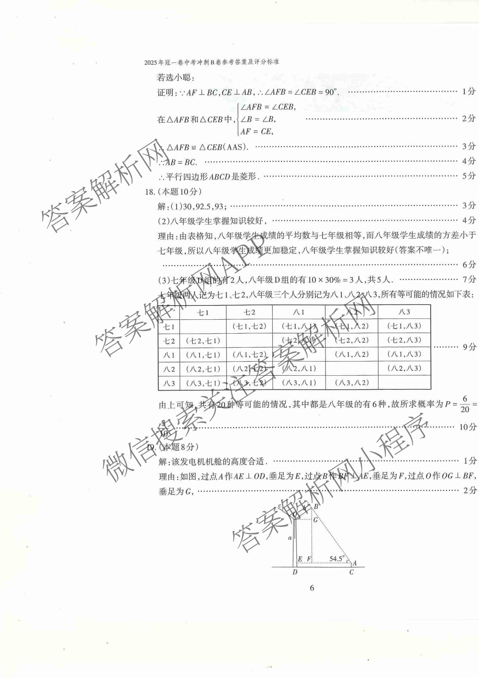 山西省2025年冠一卷 中考冲刺B卷各科答案及试卷（含理综 数学 英语等）数学答案