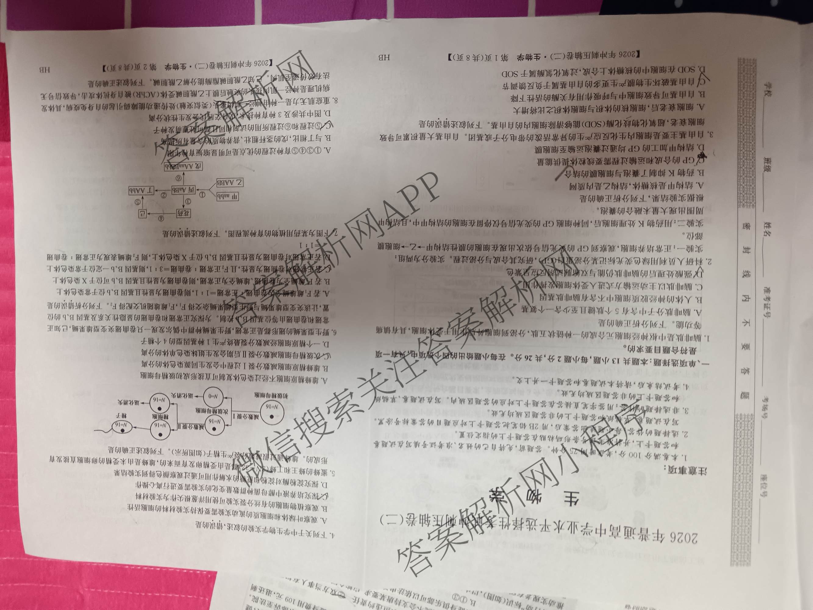 2026年全国高考冲刺压轴卷(二)2各科答案及试卷(已更新政治(B3) 生物(江西) 物理(B1)等75份)生物试题