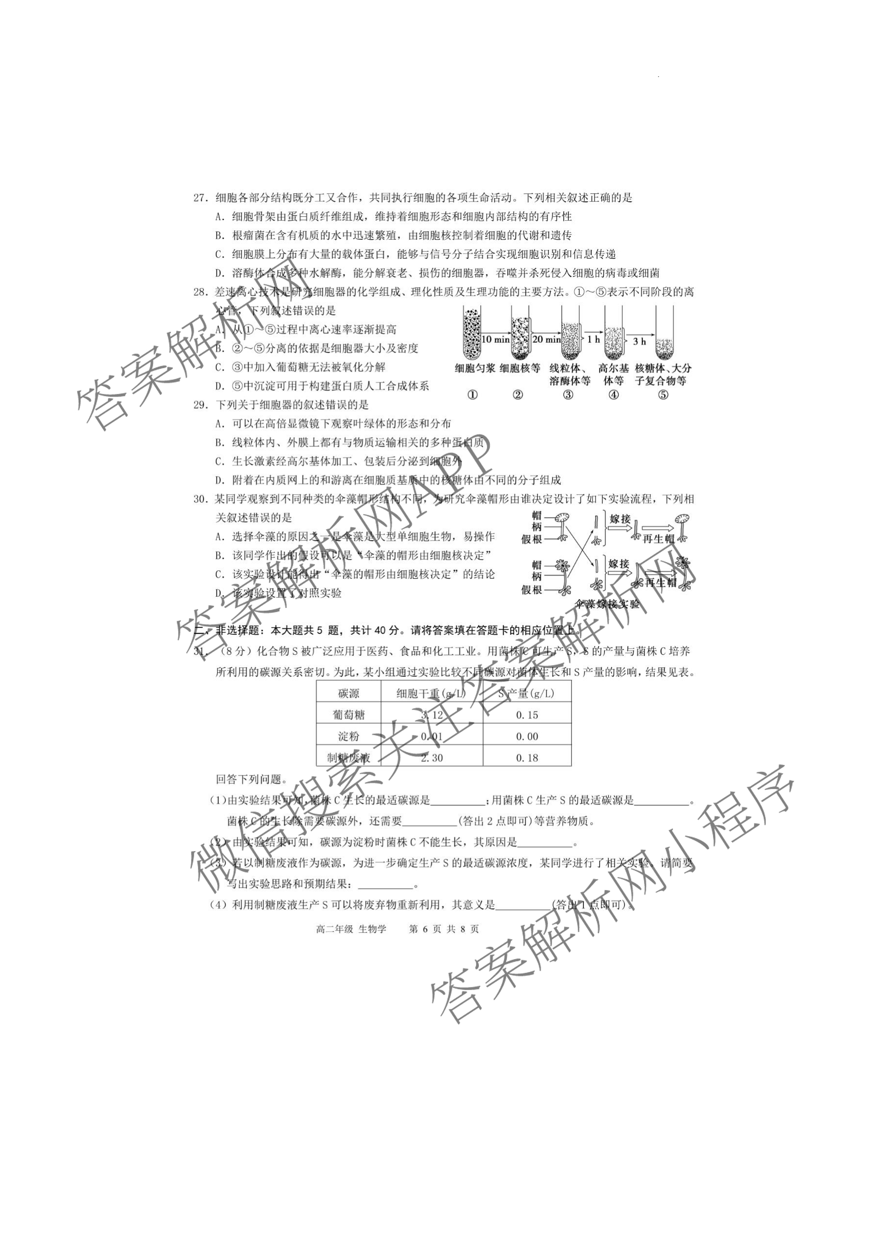 新疆实验中学2024-2025学年第二学期高二年级期末考试（9科全）生物试题
