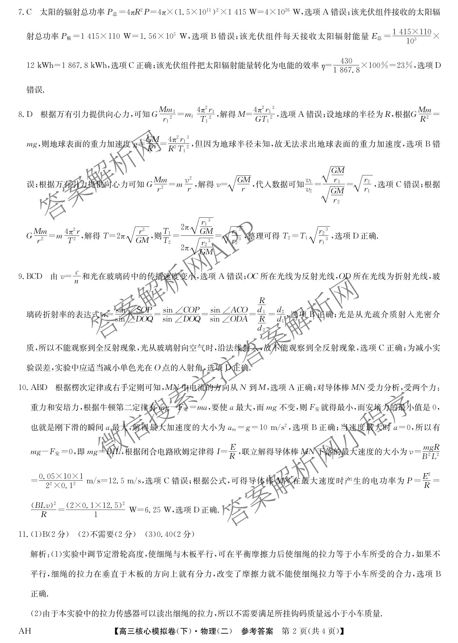 九师联盟2024~2025学年高三核心模拟卷(下)(二)2试卷及答案汇总: 含地理(D4) 政治(JX) 生物(JX)试卷解析物理答案