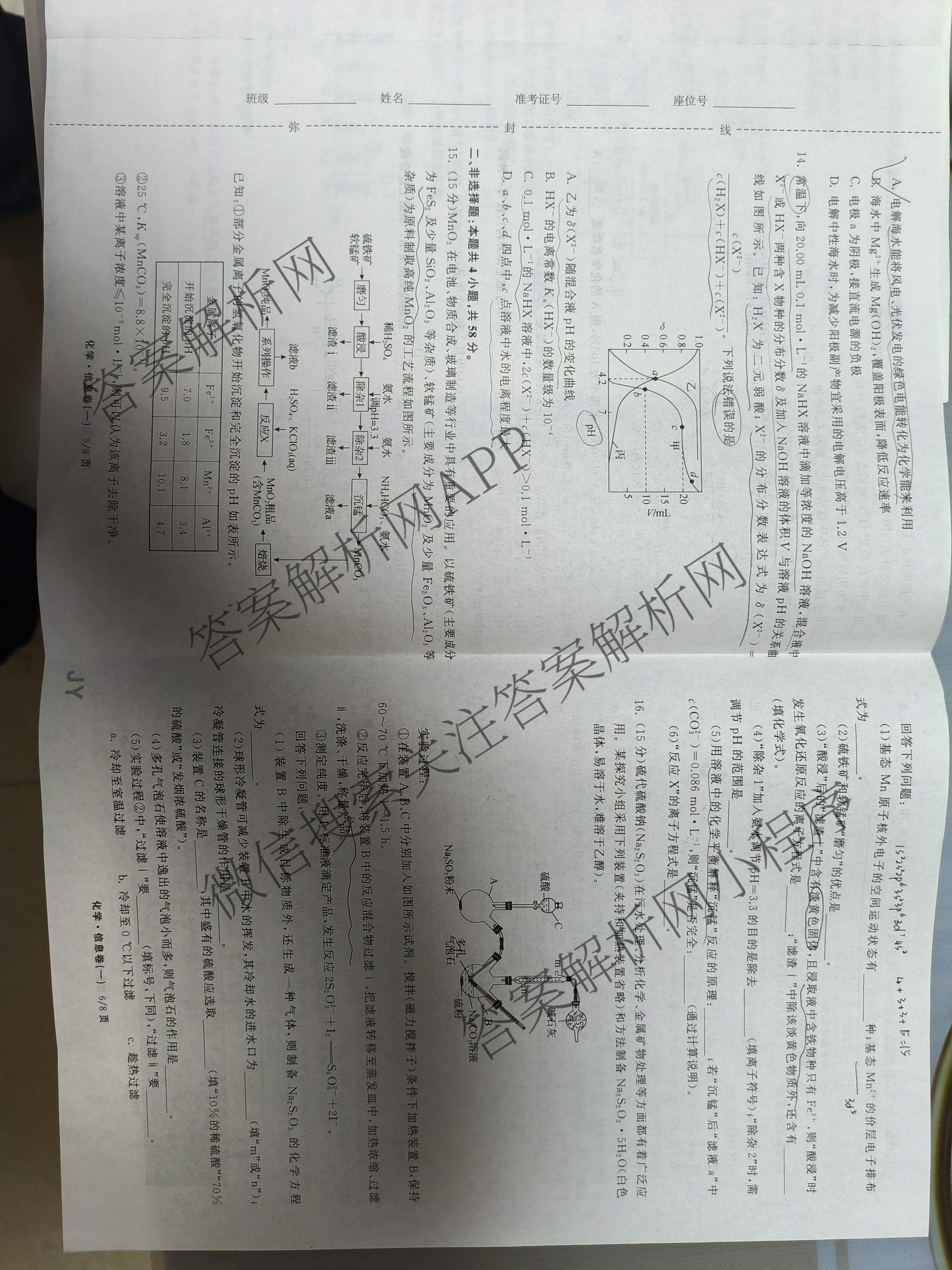 天舟高考衡中同卷2026年普通高等学校招生全国统一考试模拟信息卷(一)1（含历史(WY)、数学(B)、物理(WY)等）化学试题