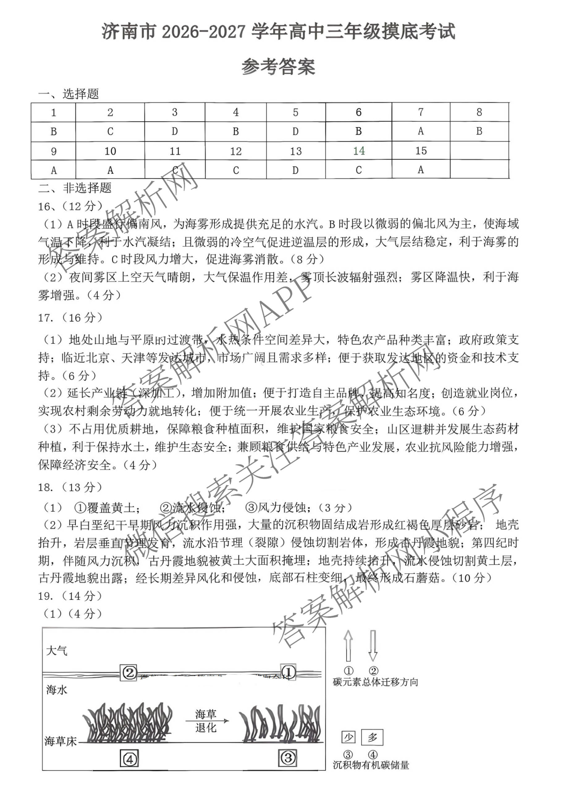 山东省济南市2026-2027学年高中三年级摸底考试(9月)试卷及答案汇总（9科全）地理答案