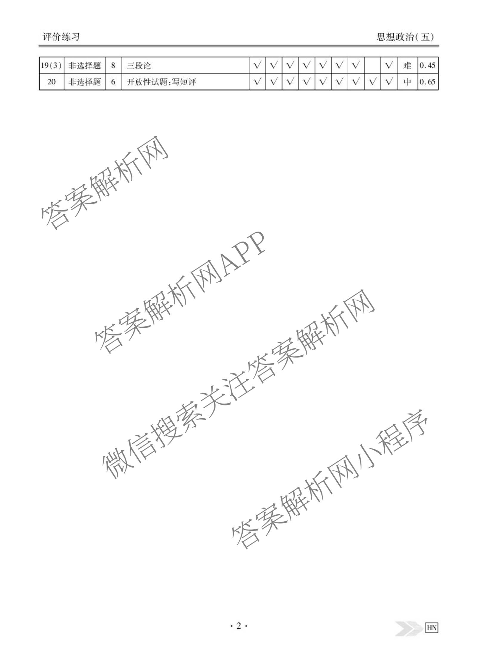衡水金卷先享题2026年学科素养评价练(五)5(已更新地理(HJ)【河北专版】、地理(HN)【湖南专版】、生物(CY)【四川重庆专版】等90份)政治答案