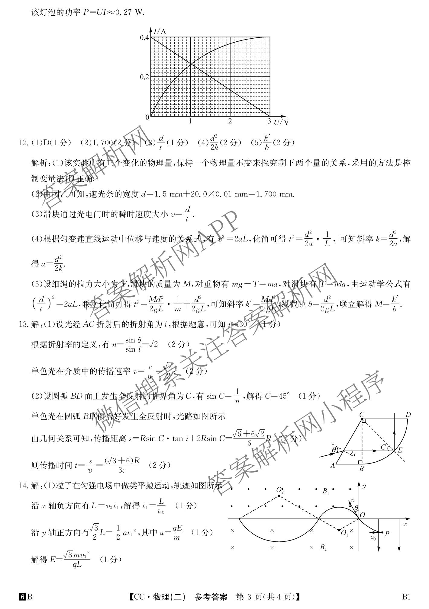 2026年全国高考冲刺压轴卷(二)2（含地理(河南) 地理(湖南) 物理(湖南)等67份）物理答案