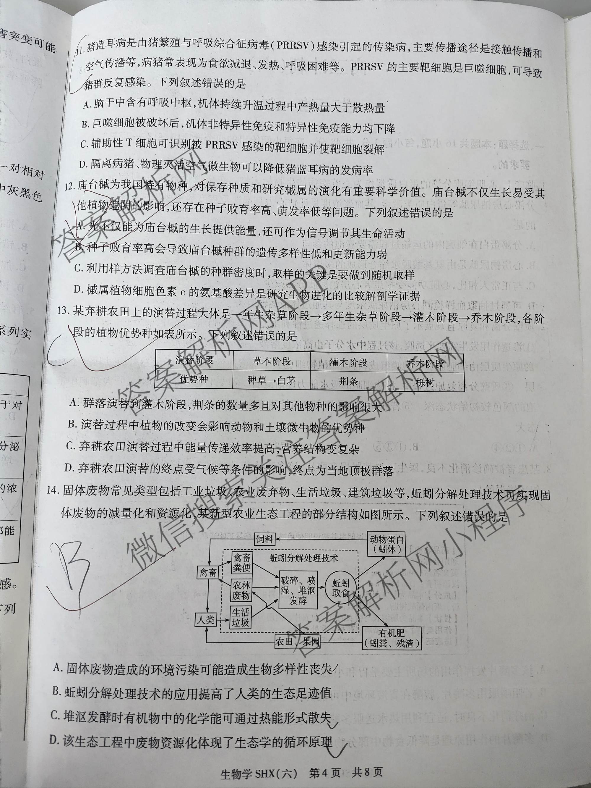 天一大联考2026届高三冲刺(六)6（含物理(SHX) 物理(ANH) 化学(ANH)等27份）生物试题