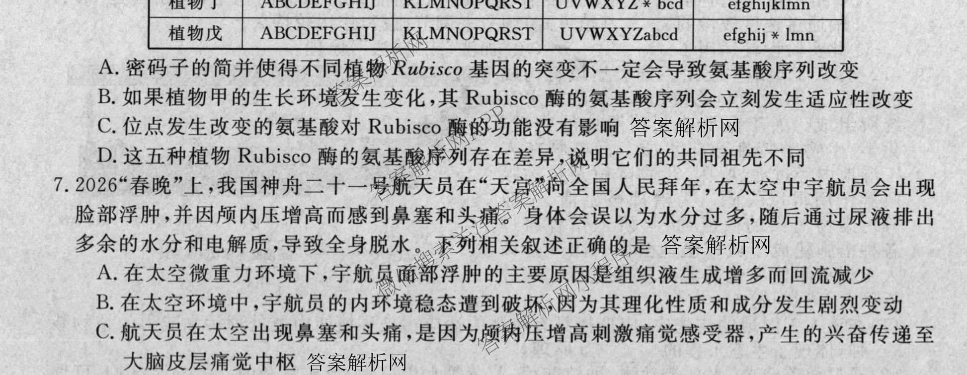 2027新高考单科模拟综合卷(五)（含化学 数学(A) 生物等）生物试题