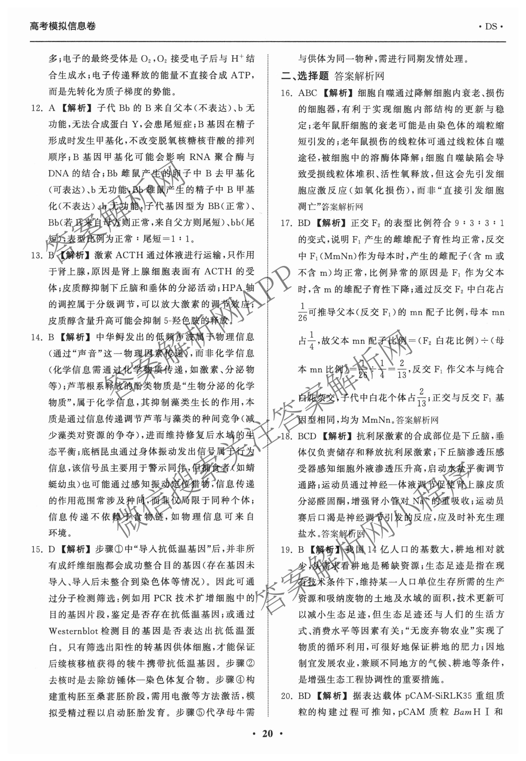 天舟高考衡中同卷2026年普通高等学校招生全国统一考试模拟信息卷(五)5试卷及答案汇总（含化学(WG)、化学(WY)、物理(山东版)等）生物答案