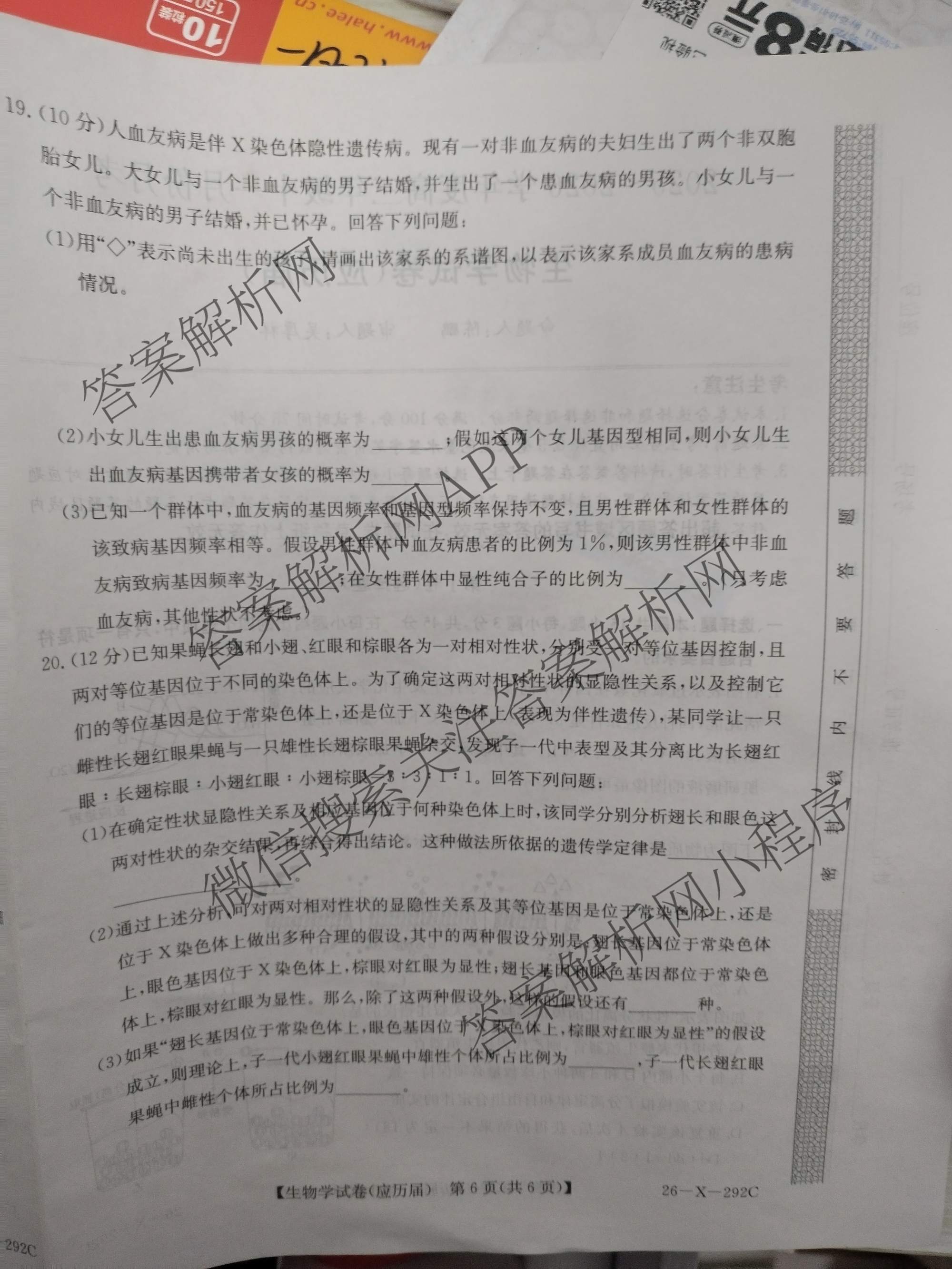 安徽省2025~2026学年度高三年级十一月份月考(26-X-292C)各科答案及试卷: 含英语(应历届) 生物(应历届) 政治试卷解析生物试题