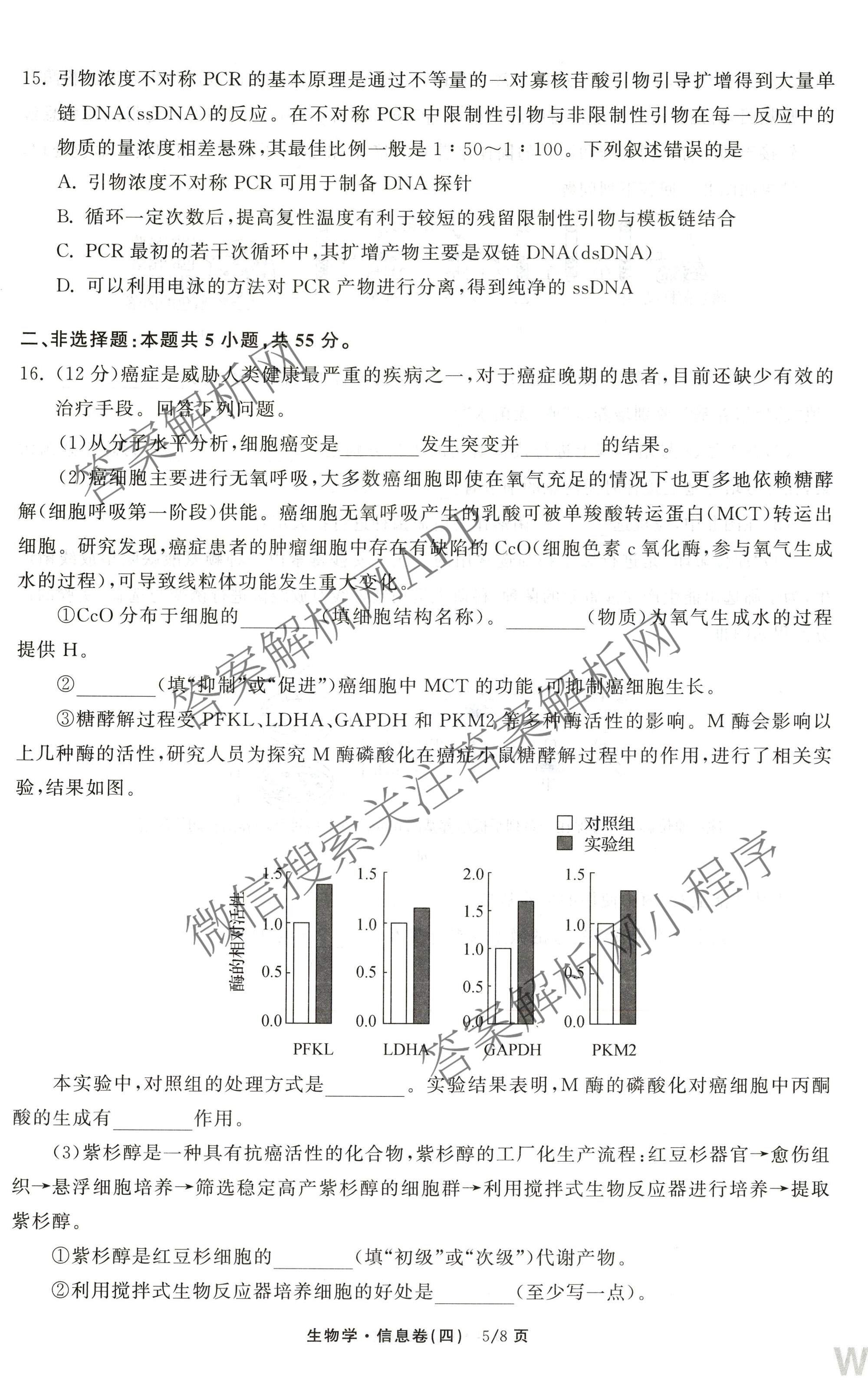 天舟高考衡中同卷2026年普通高等学校招生全国统一考试模拟信息卷(四)4试卷及答案汇总: 含化学(无字母)、数学(无字母)、理综(新疆版)试卷解析生物试题