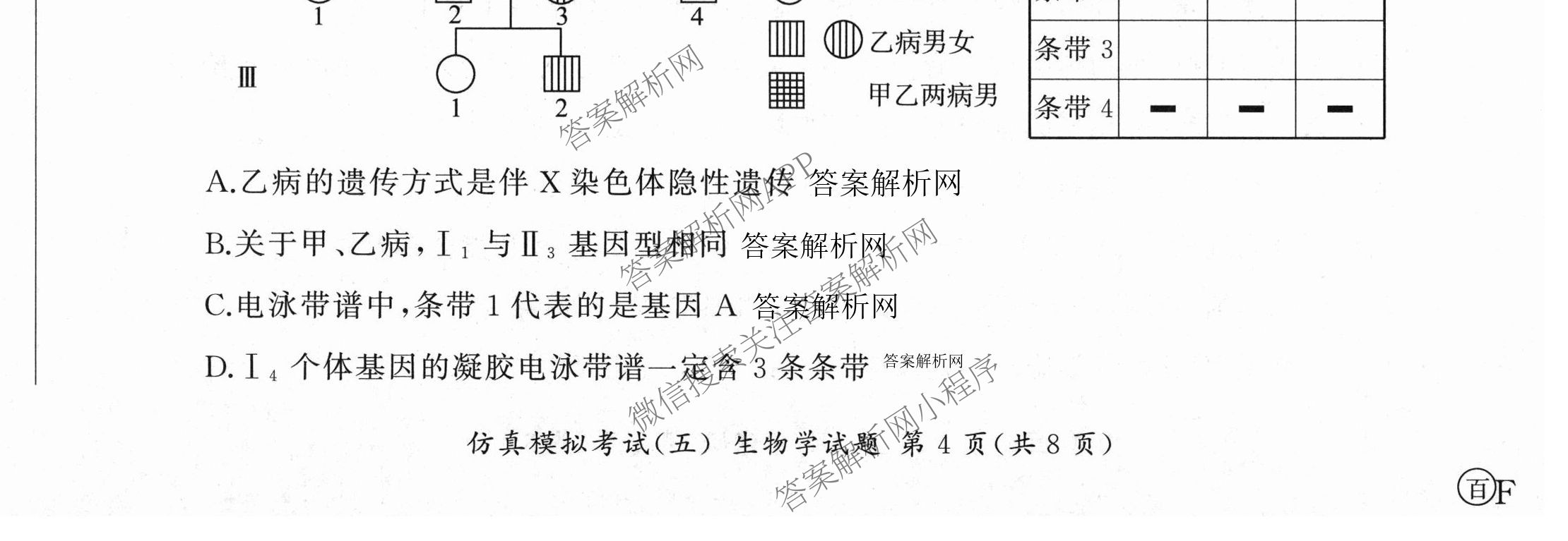 百师联盟2026届高三仿真模拟考试(五)各科答案及试卷（31科全）生物试题