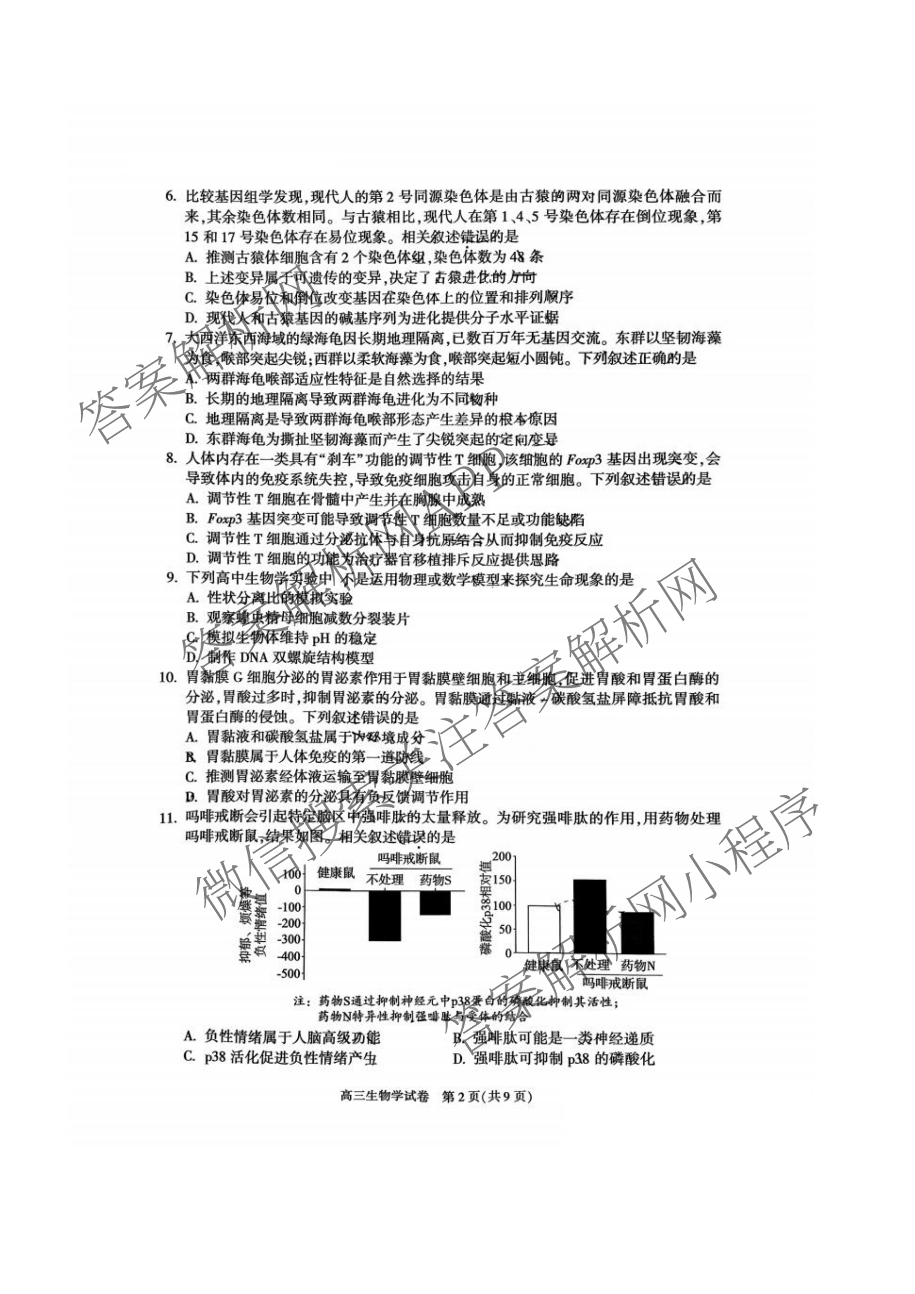 北京市朝阳区2025~2026学年度第一学期期中质量检测高三(2025.1)各科答案及试卷（9科全）生物试题