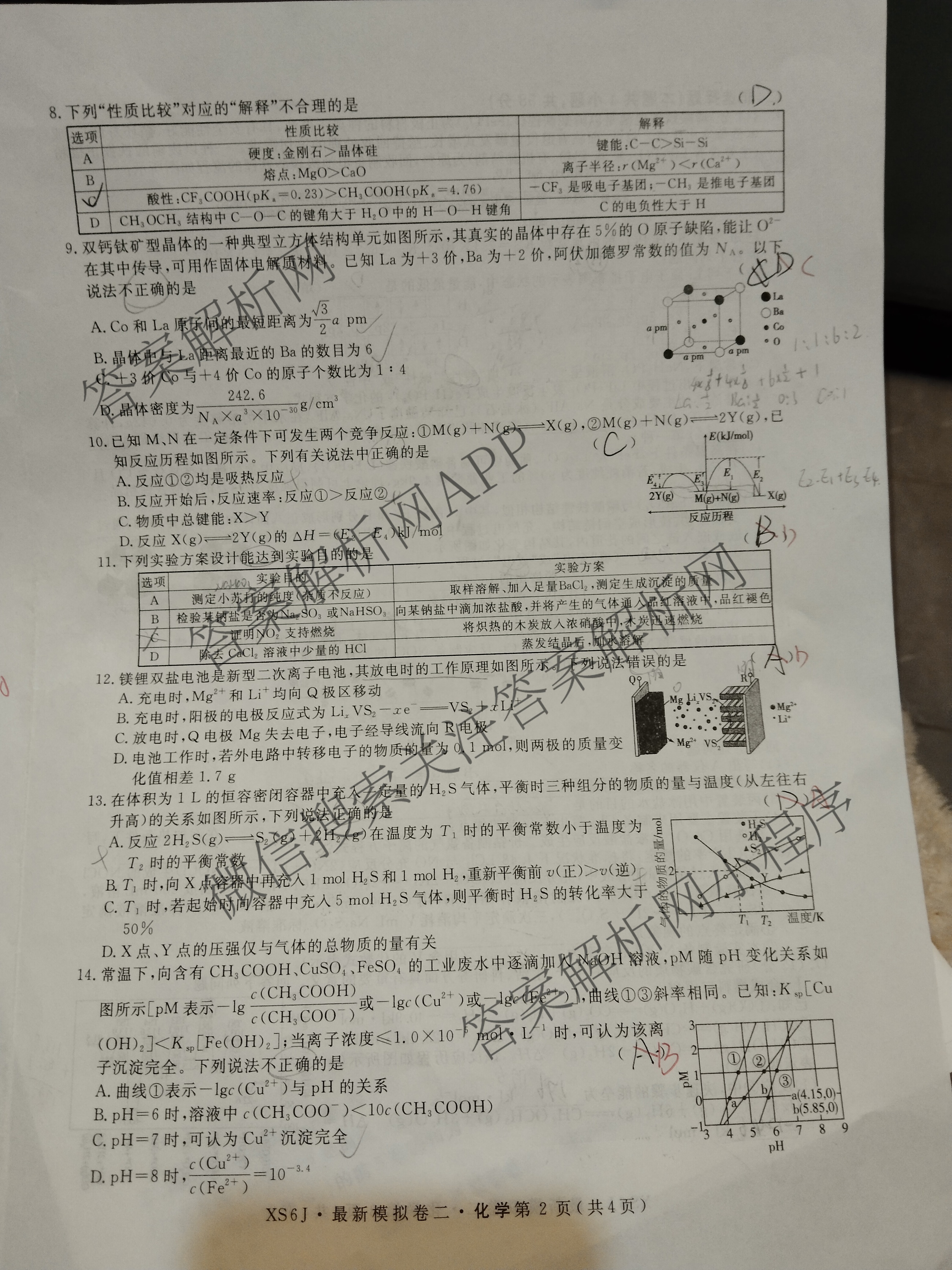 2026年普通高等学校招生统一考试最新模拟卷(二)2试卷及答案汇总(已更新物理(XS6J) 地理(AG6) 政治(XS6J)等13份)化学试题