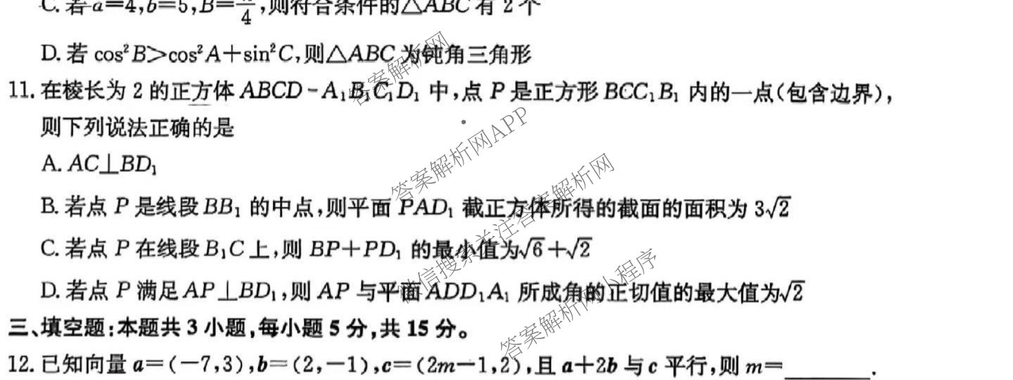 三晋卓越联盟山西省2024~2025学年第二学期高一5月冲刺考(25-X-709A)试卷及答案汇总（含政治(B卷)、数学(B卷)、历史等）数学试题