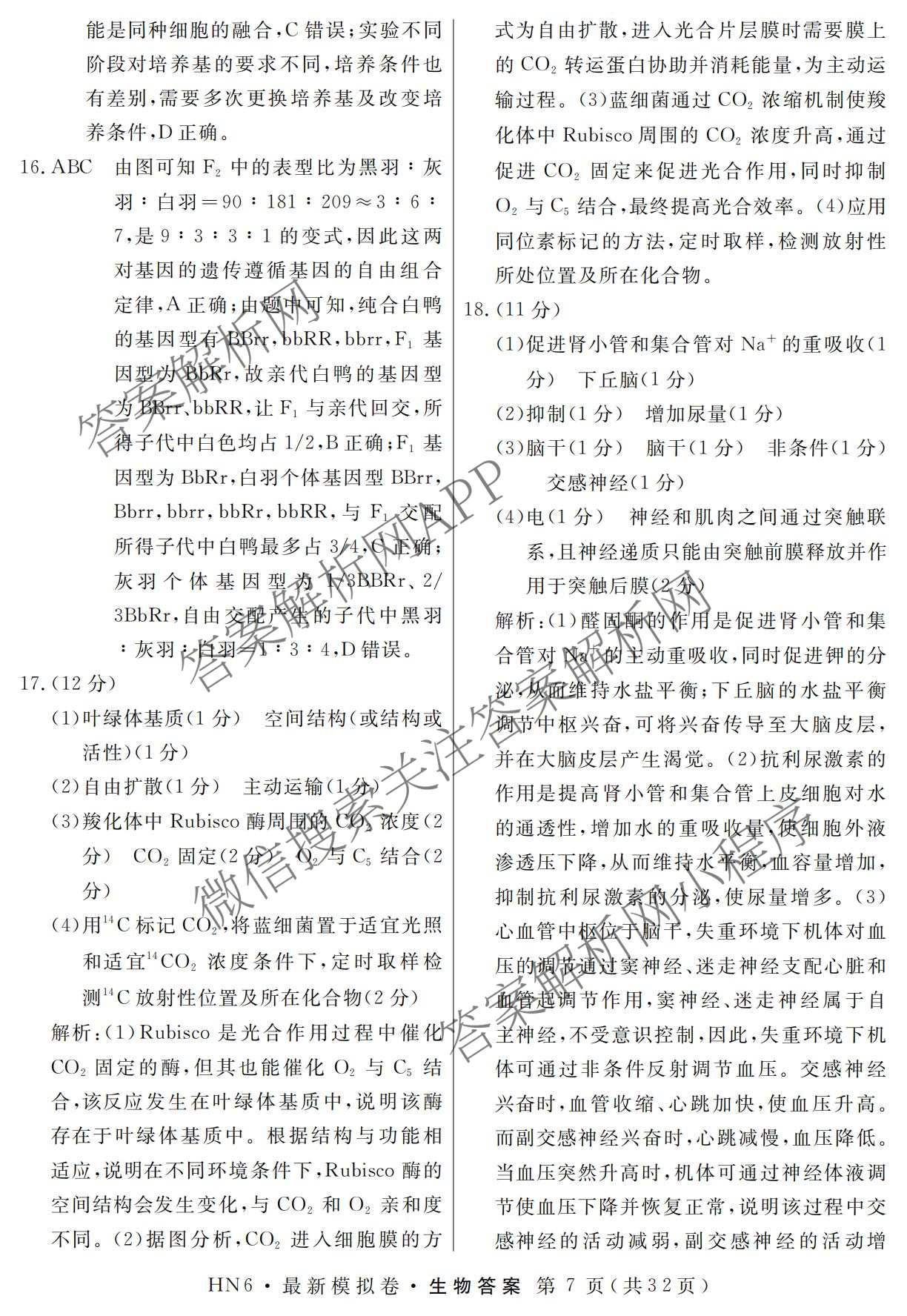 2026年普通高等学校招生统一考试最新模拟卷(二)2试卷及答案汇总（含生物(HB6) 生物(新S6J) 政治(新S6J)等）生物答案