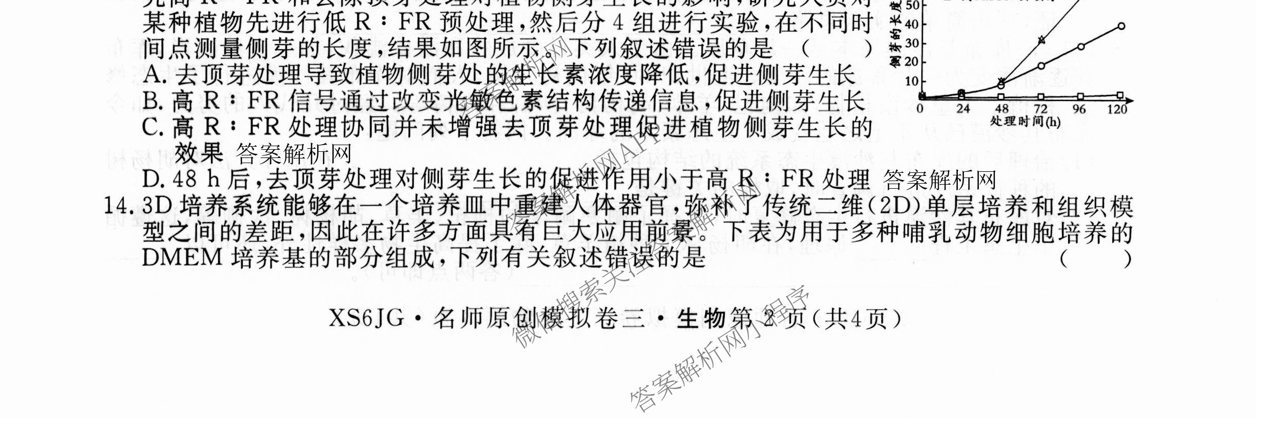 2026届高三总复习名师原创模拟(三)3各科答案及试卷（含地理(XS6J) 物理(XS6JG) 物理(HN6)等）生物试题