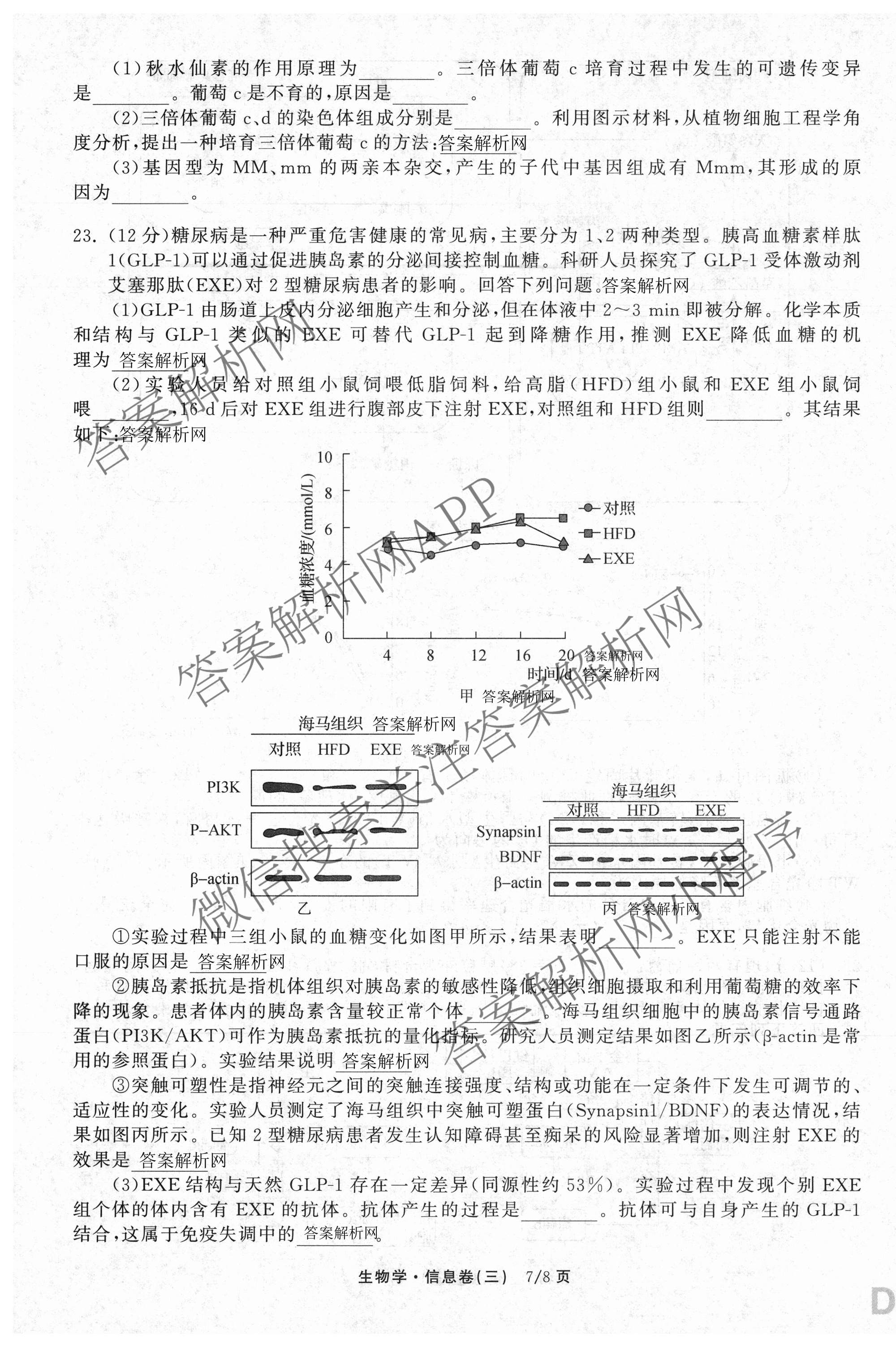 天舟高考衡中同卷2026年普通高等学校招生全国统一考试模拟信息卷(三)3（含历史(HJ)、数学(B)、文综(新疆版)等）生物试题