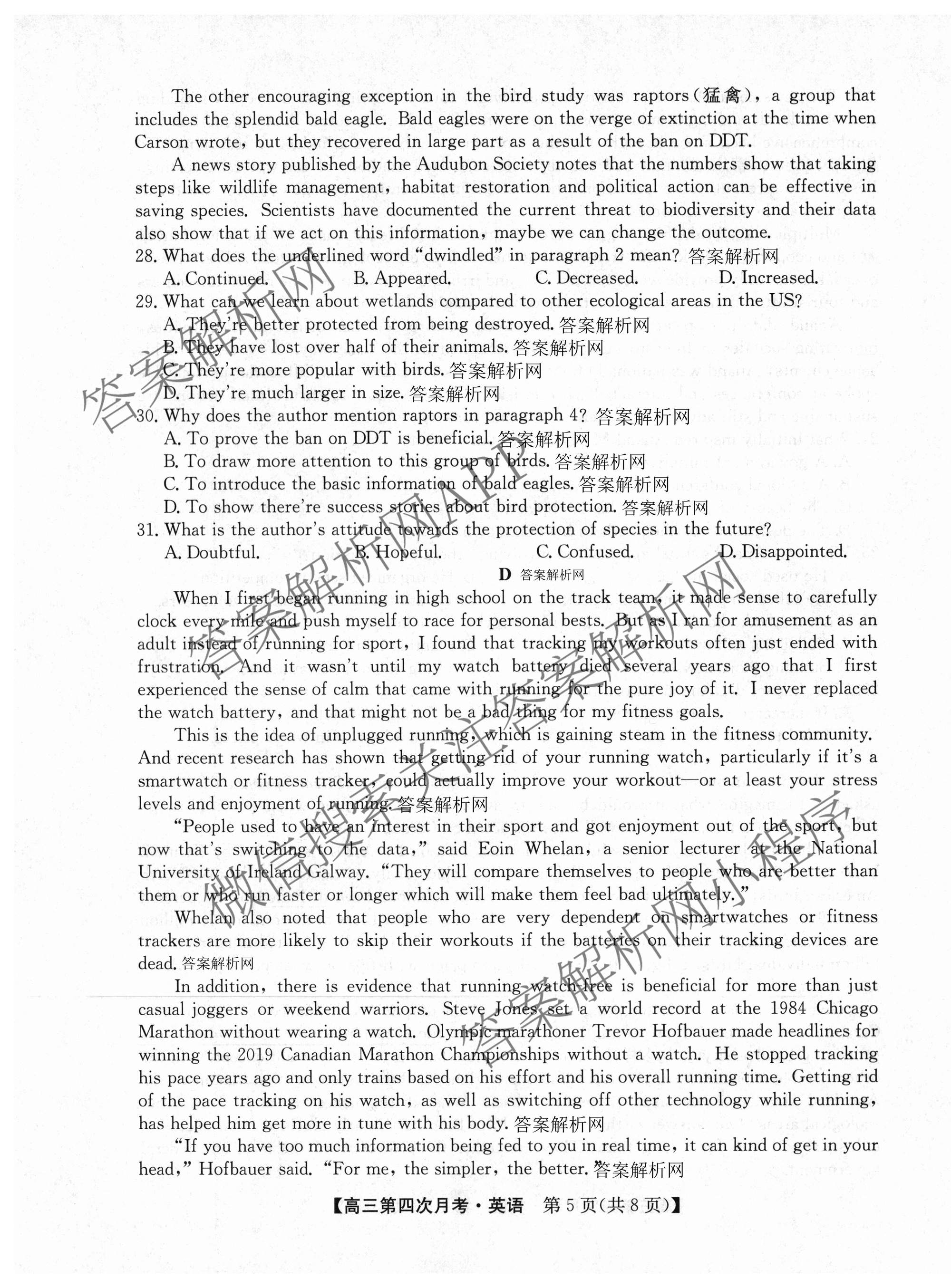 全国名校2026届高三月考滚动卷(四)4试卷及答案汇总（含政治(C)、数学、生物(A)等）英语试题