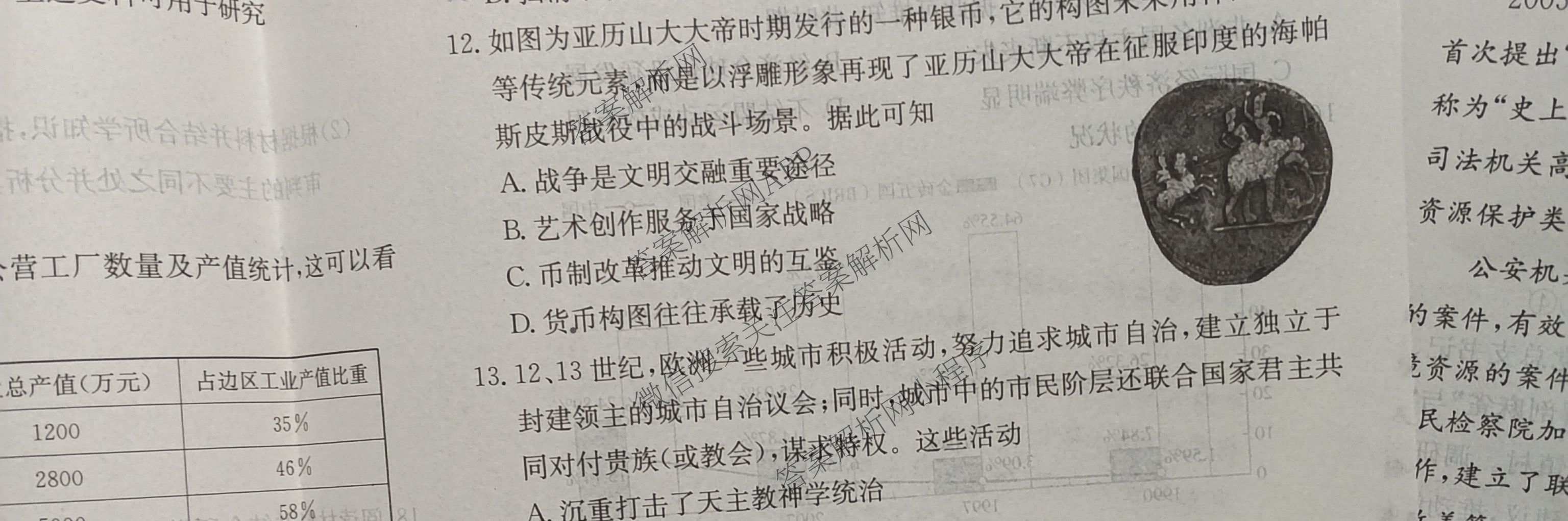 炎德英才大联考湖南师大附中2026届高三月考试卷(四)各科答案及试卷（含地理、生物、语文等）历史试题